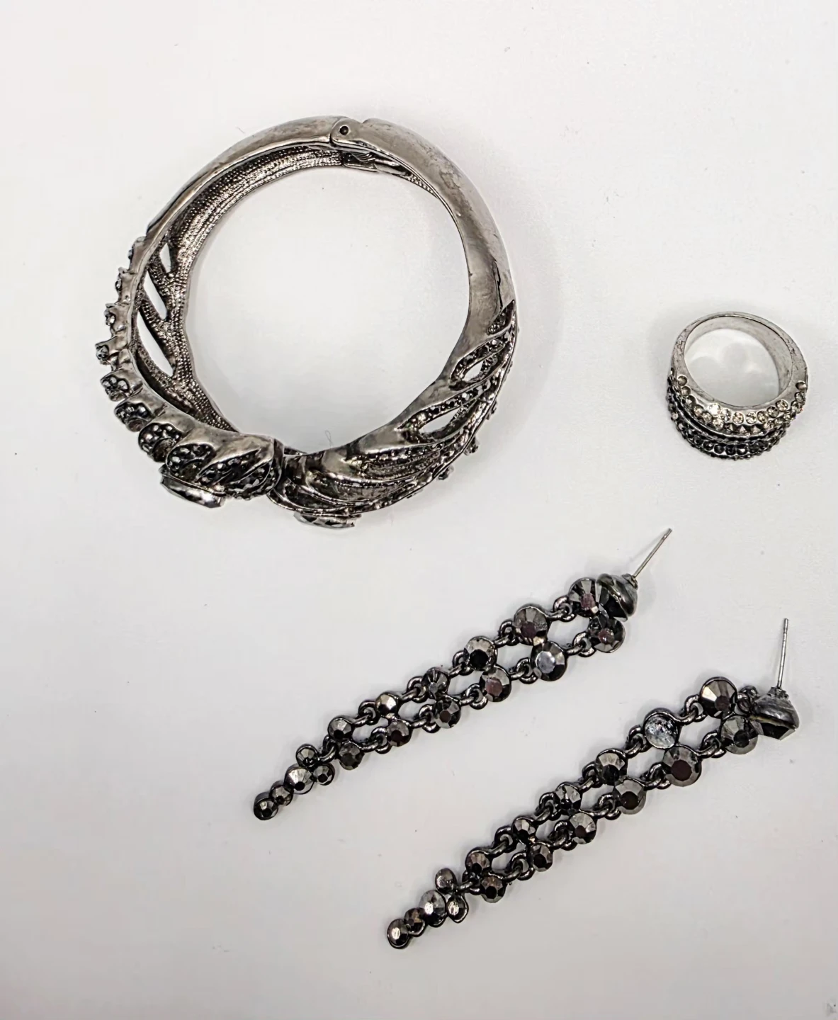 Rhinestone Feather Design Bracelet, Ring & Earring Set - photo 2