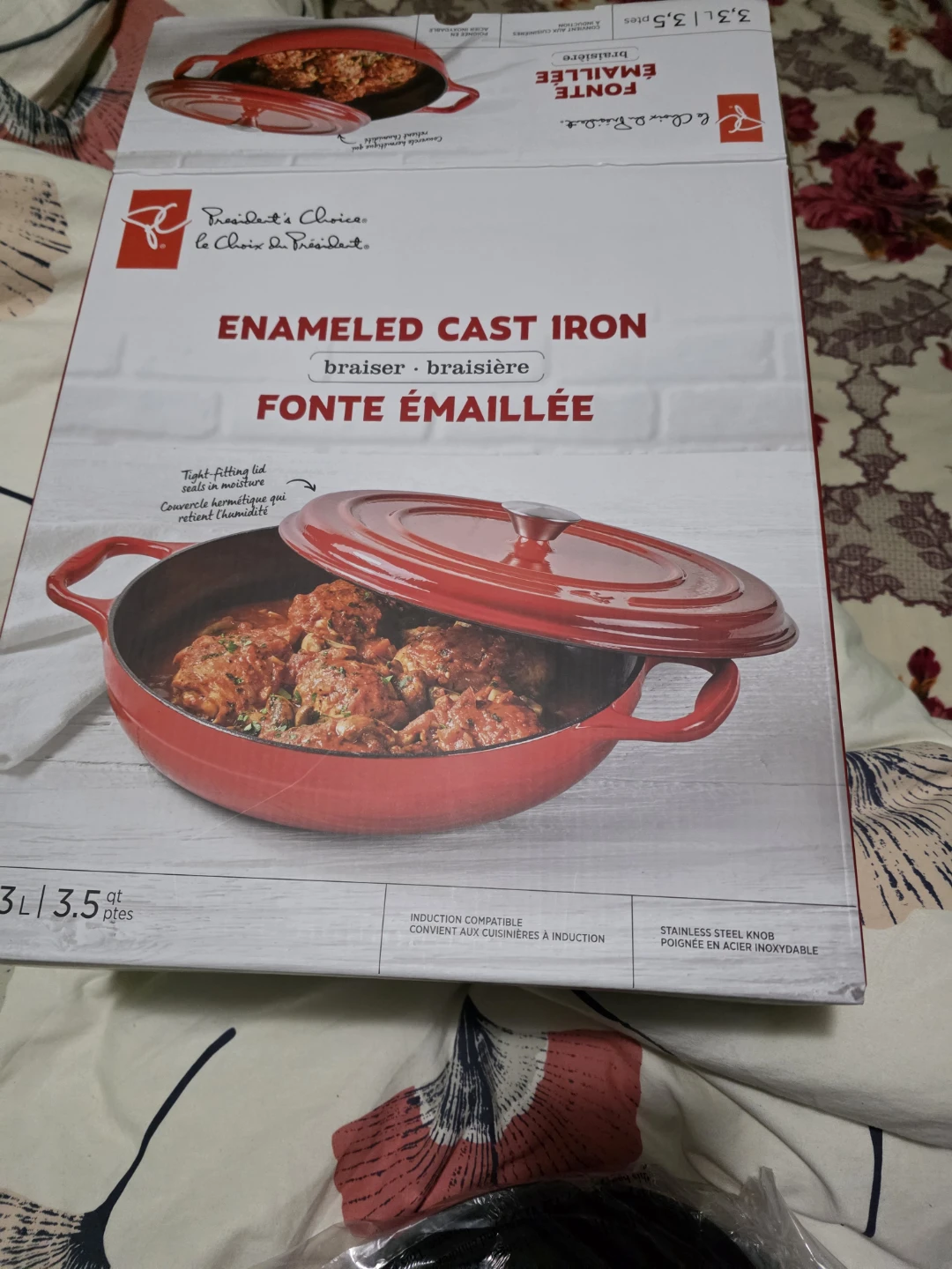 President's Choice Enameled Cast Iron Braiser 3L Red
