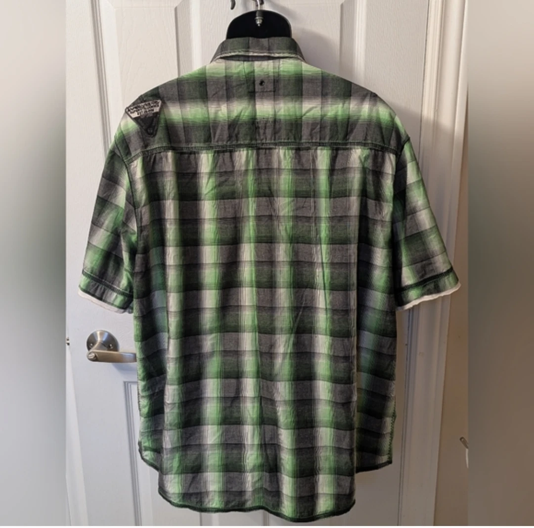 Green Plaid Short Sleeve Button-Up Shirt - photo 5