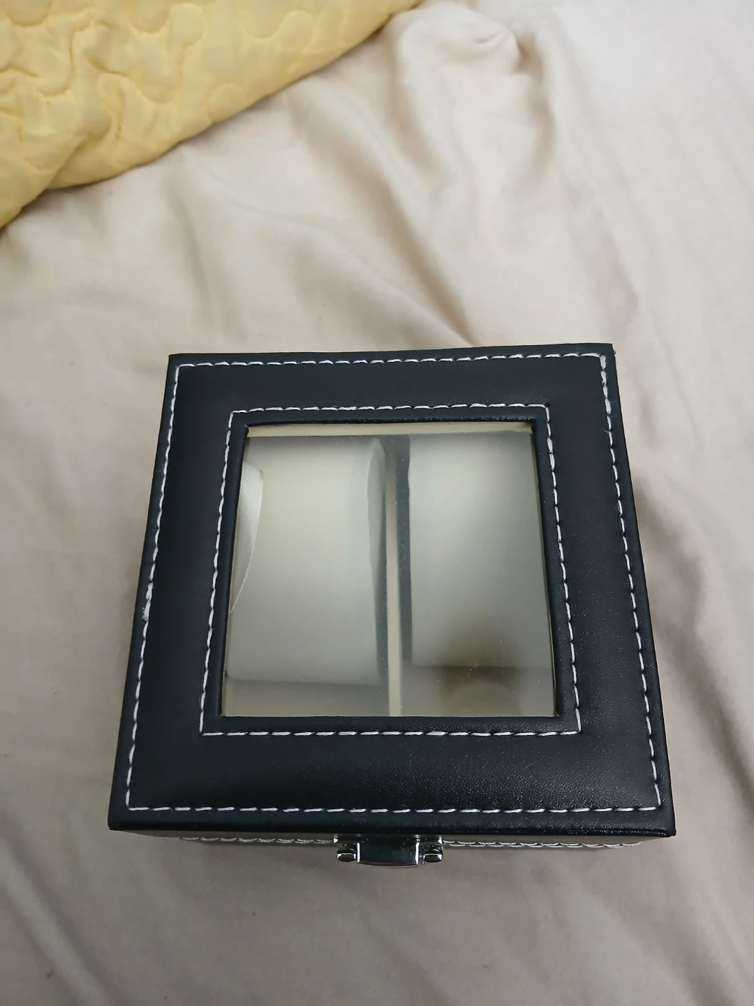 Black Faux Leather 2-Slot Watch Box with Clear Lid - photo 4