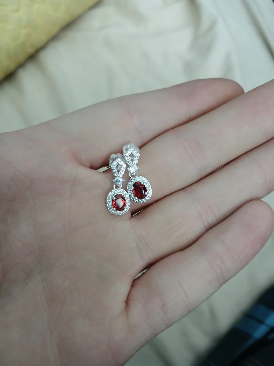 925 Silver And Garnet Dangling Earrings