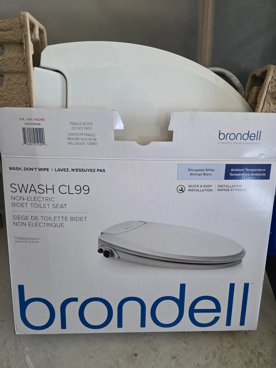 Brondell SWASH CL99 Non-Electric Bidet Toilet Seat