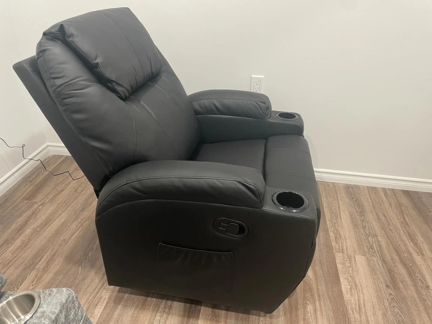 Black Faux Leather Power Recliner with Cup Holders - photo 2