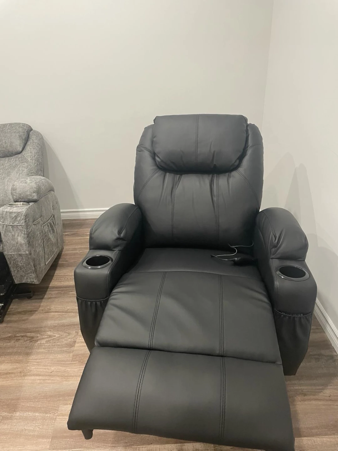 Black Faux Leather Power Recliner with Cup Holders - photo 3