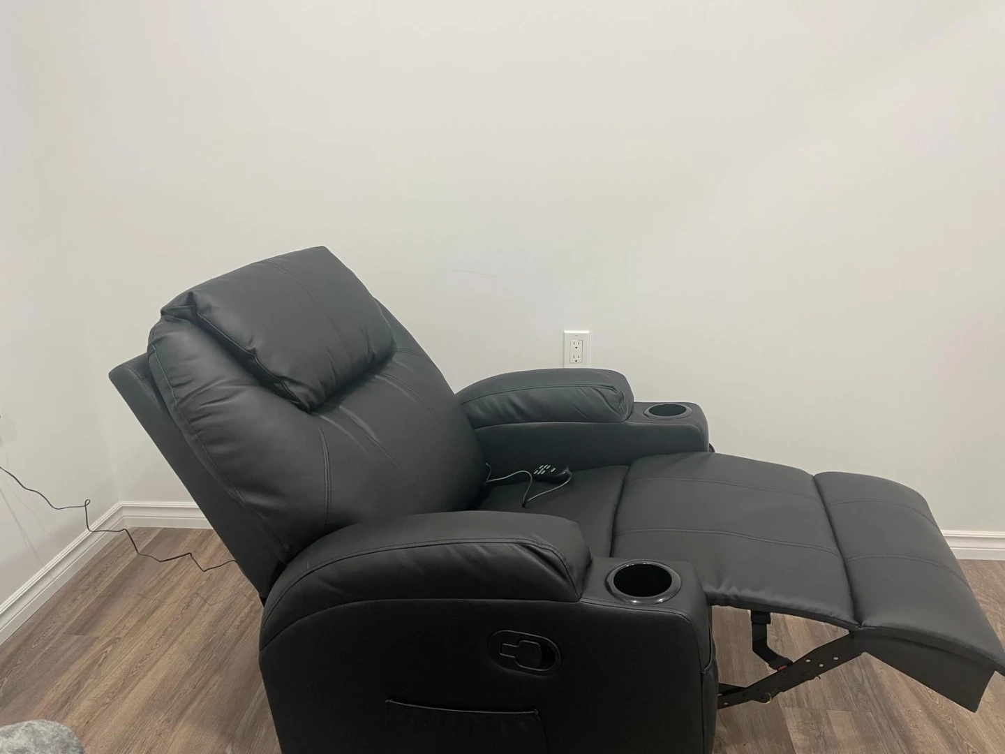 Black Faux Leather Power Recliner with Cup Holders - photo 4
