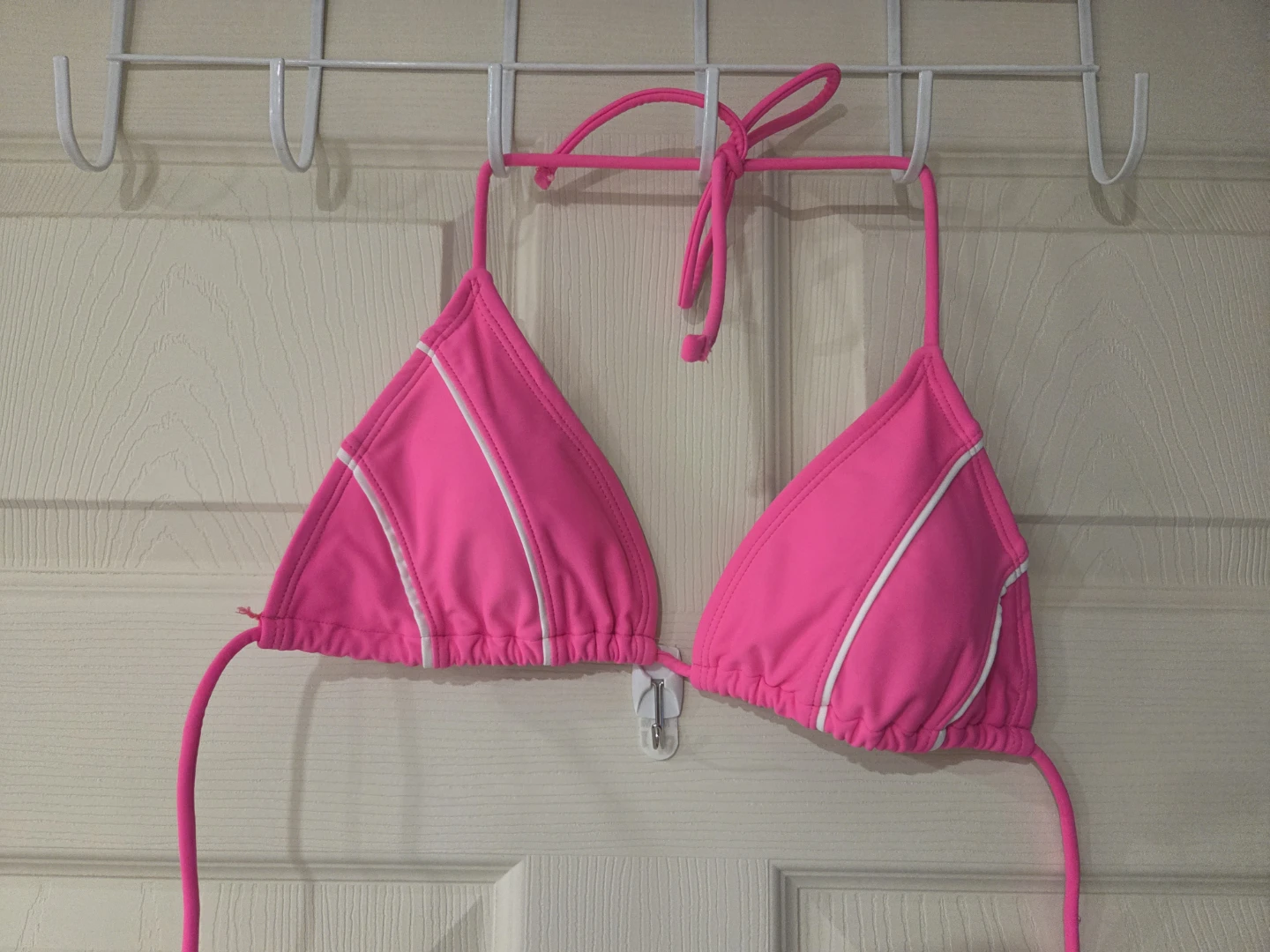 Hot Pink Bikini Top with White Trim Sz. Med