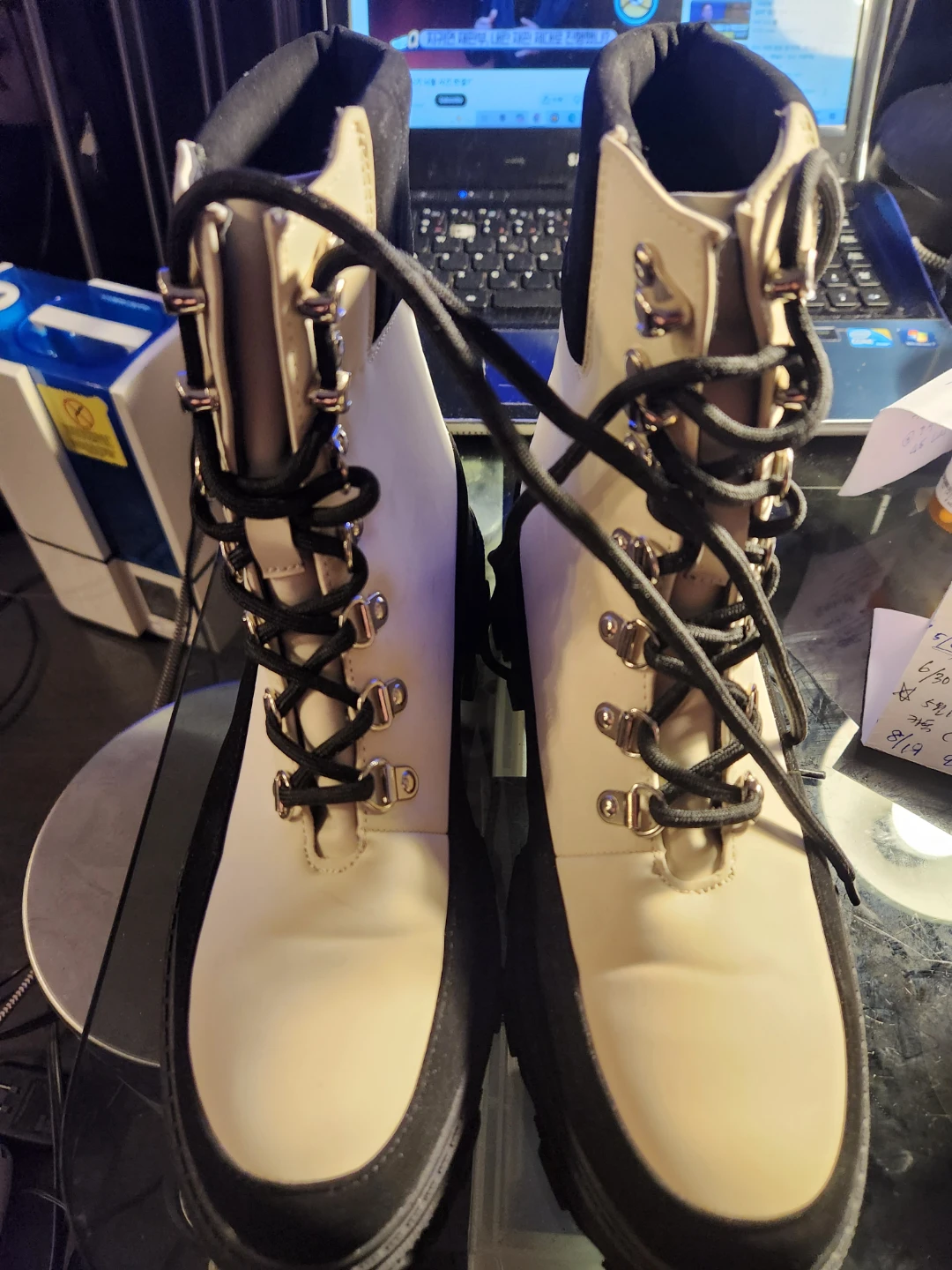 Women's Cream and Black Hiking Boots