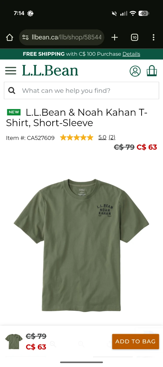 L.L.Bean & Noah Kahan Short-Sleeve T-Shirt - Olive Green - photo 3
