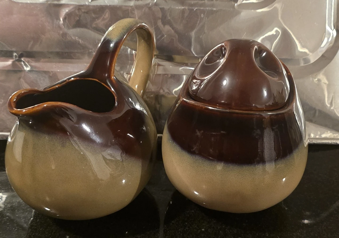 Sango Nova Brown Creamer and Sugar Bowl Set