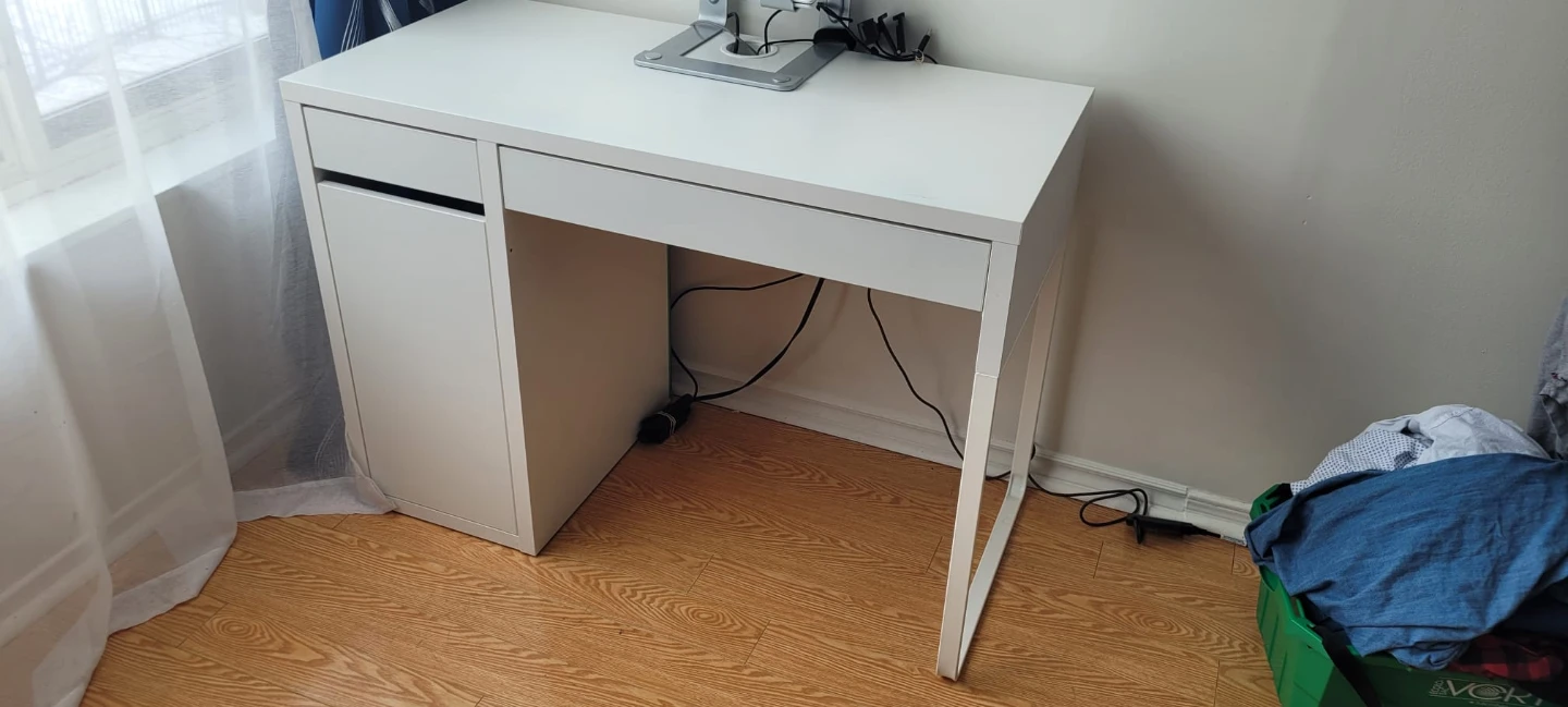 White Desk with Drawer and Cabinet