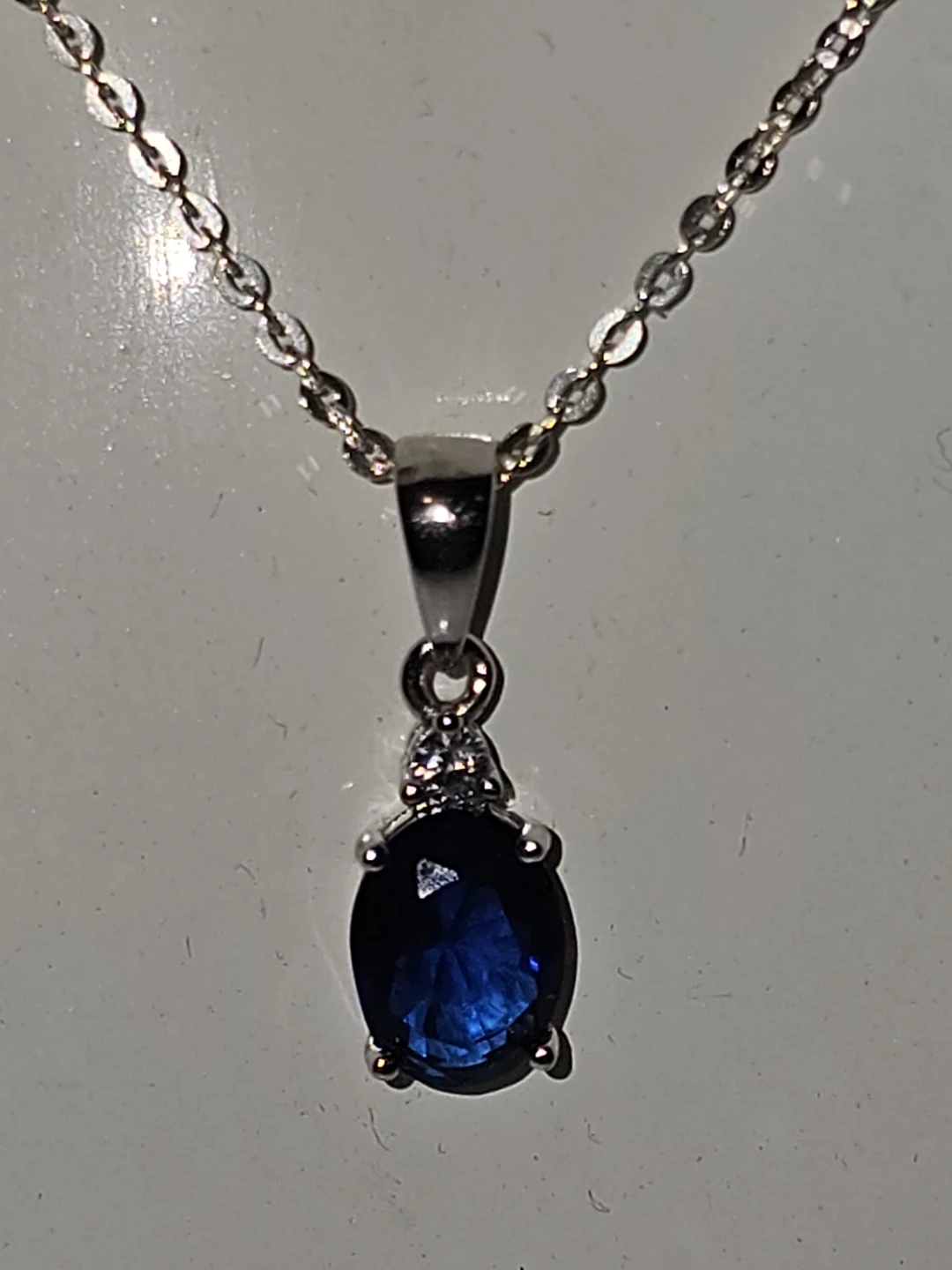 Sterling Silver Oval Blue CZ  Pendant Necklace - photo 3
