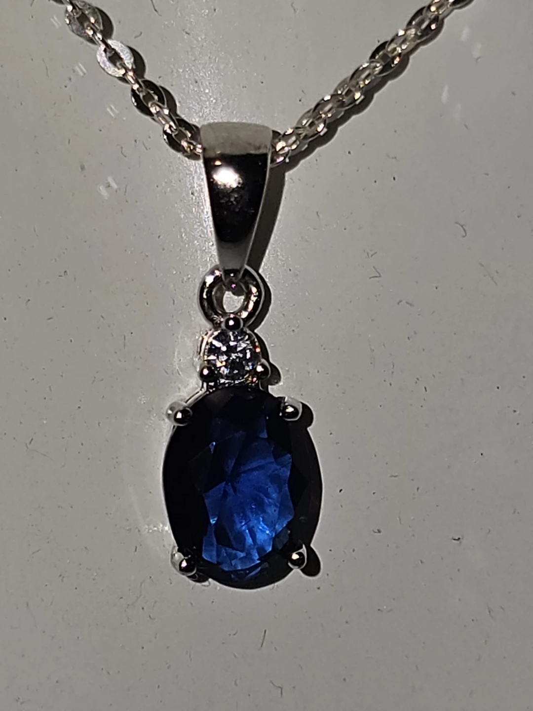 Sterling Silver Oval Blue CZ  Pendant Necklace - photo 4