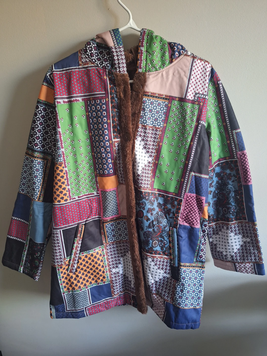 NEW Patchwork Faux Fur Lined Hooded Jacket