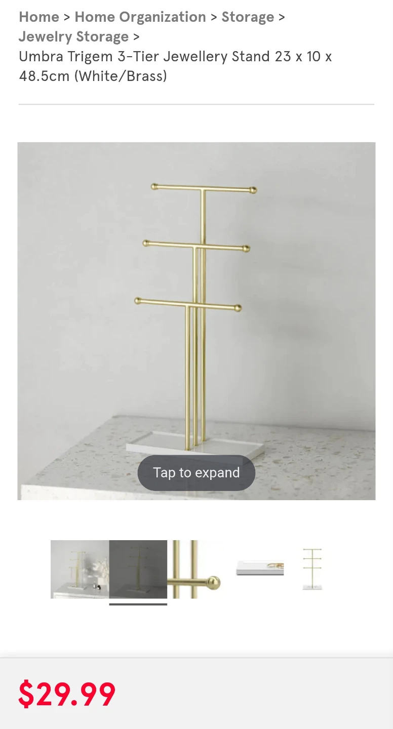 Umbra Trigem 3-Tier Jewellery Stand - White/Brass - photo 5