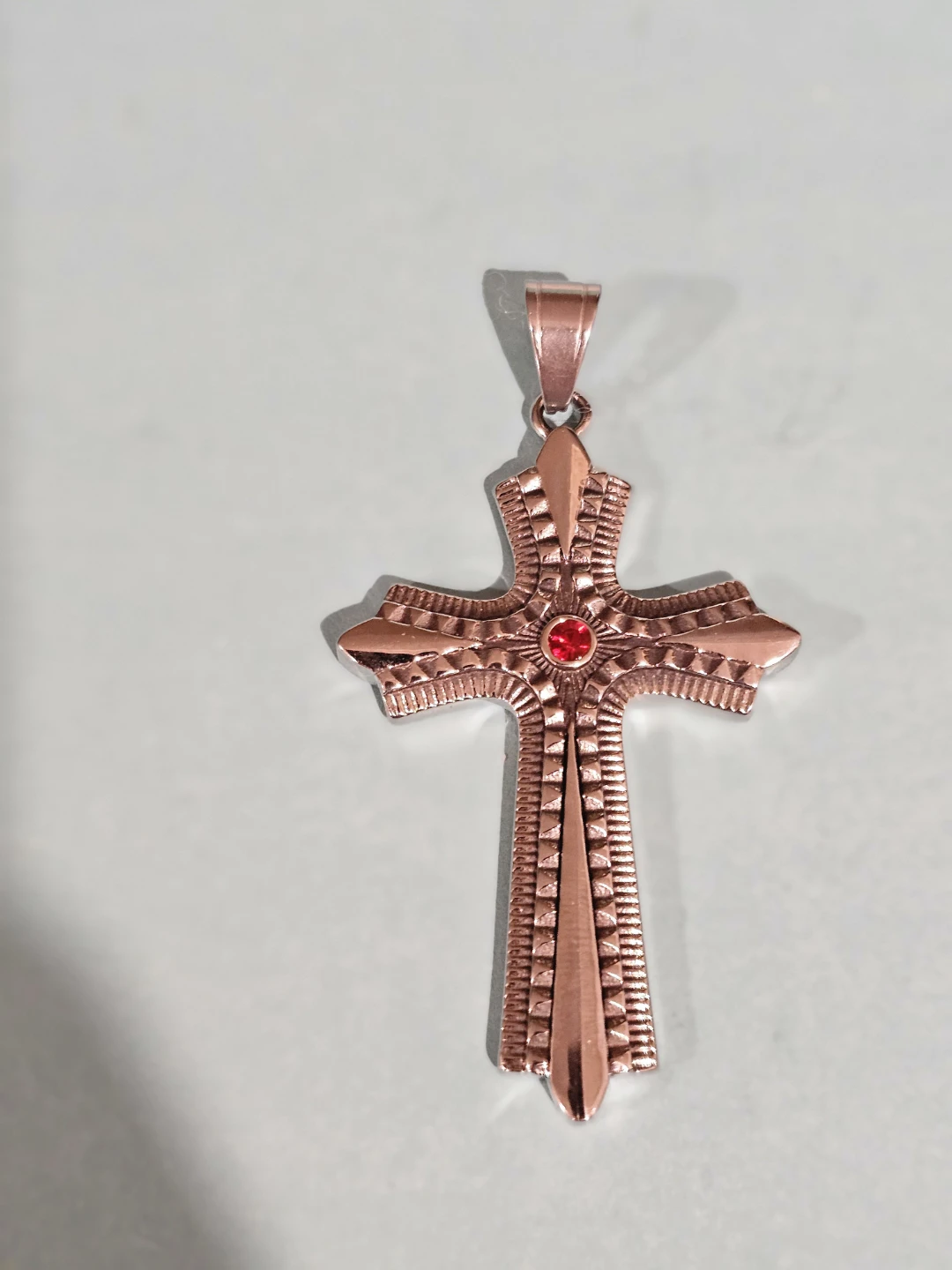 Cross Pendant with Red CZ Gem