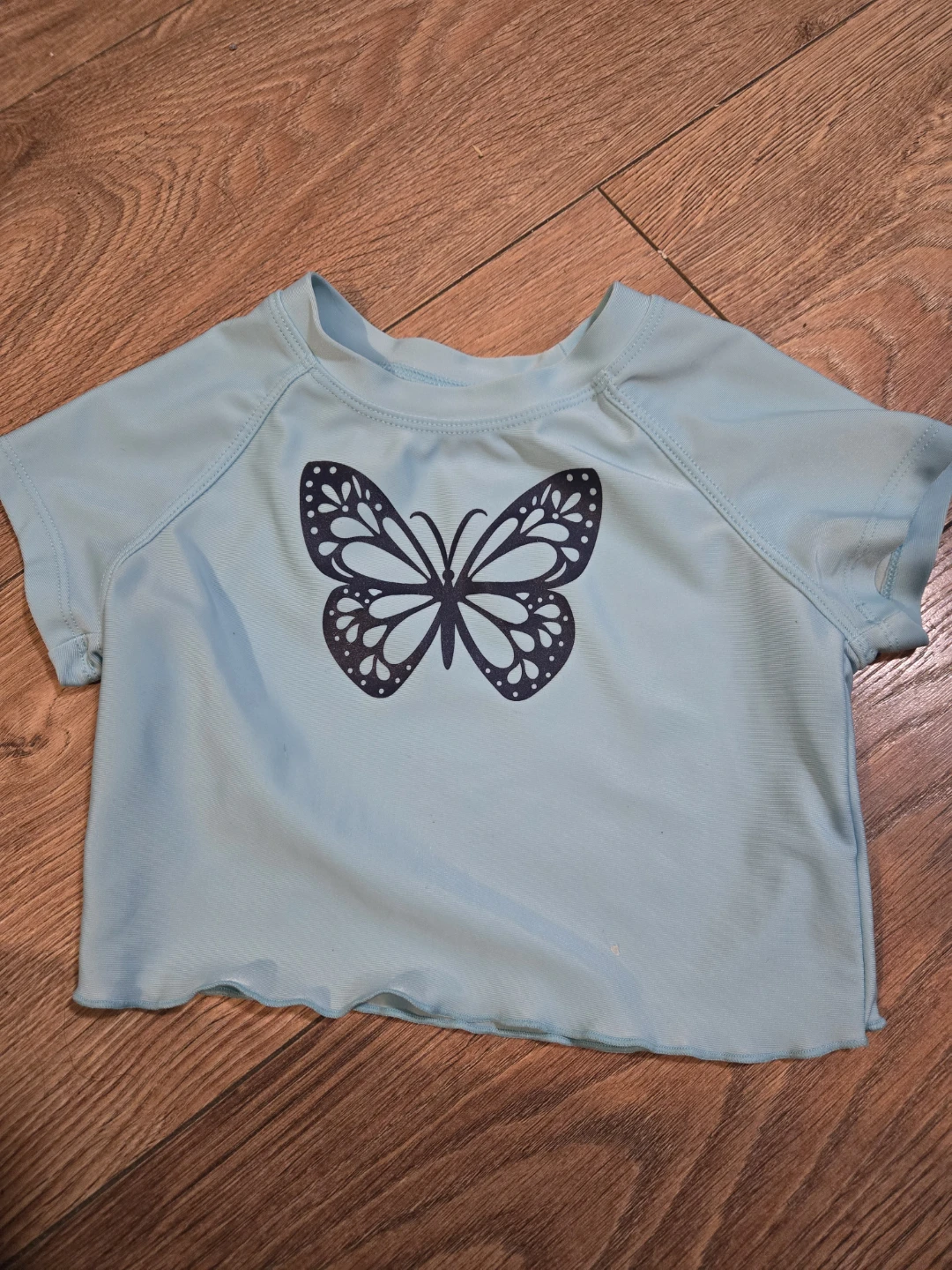 Light Blue Butterfly Rash Guard Top