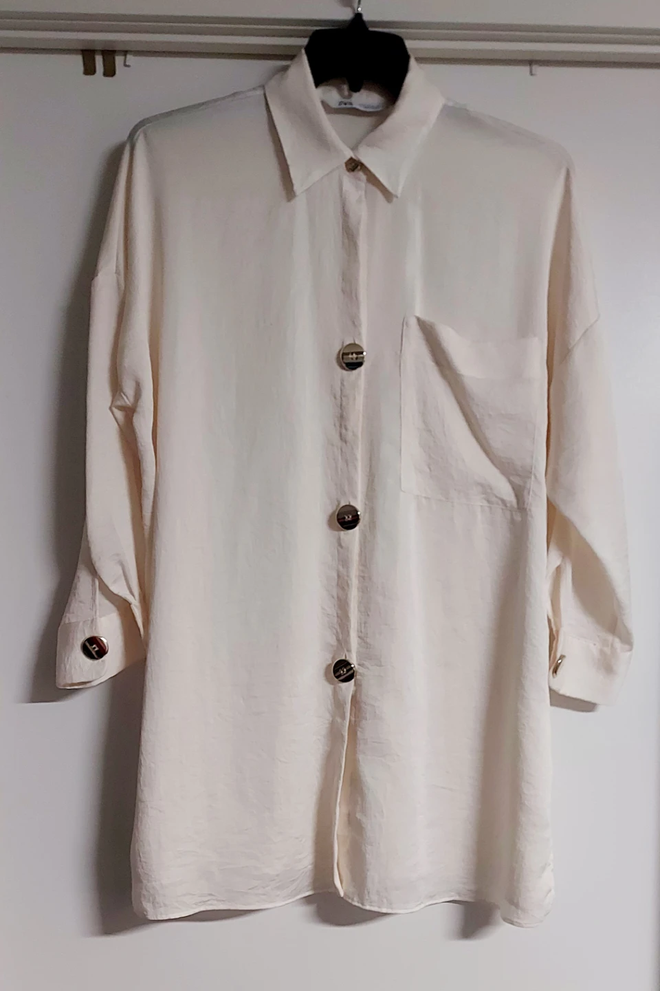 ZARA Women's Cream Long Sleeve Button-Up Shirt - photo 2