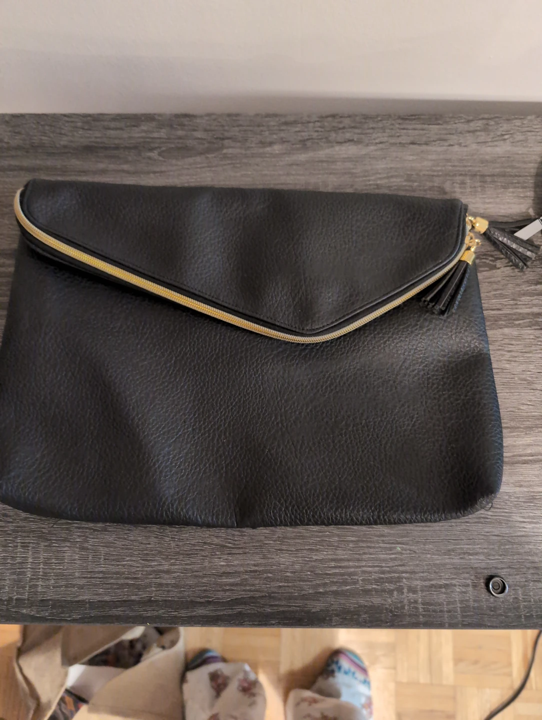 Black Fold-over Clutch Bag with Tassels