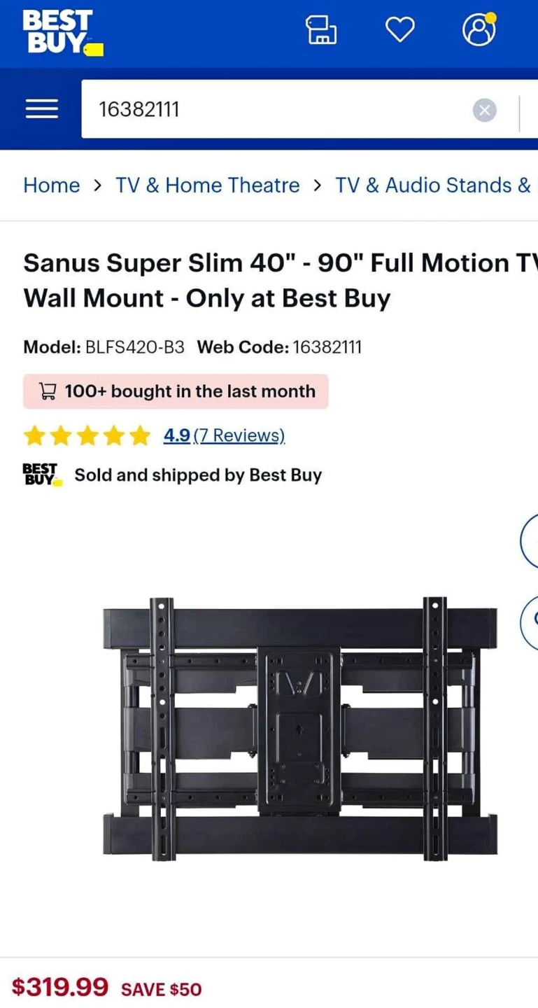 Sanus Super Slim 40"-90" Full Motion TV Wall Mount - photo 2