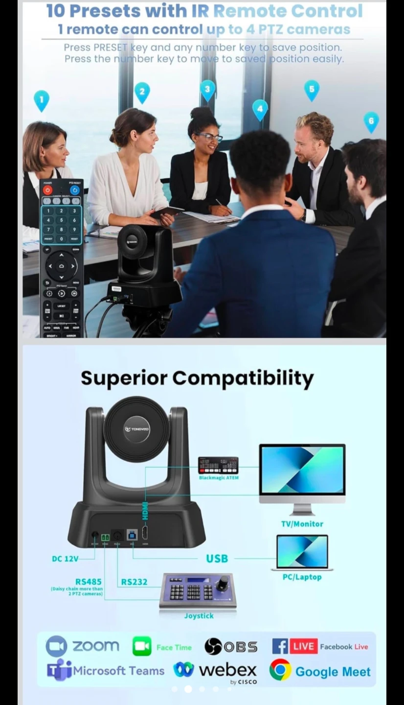 Video Conference Camera USB/HDMI PTZ 20X Optical Zoom 1080P/60fp - photo 2