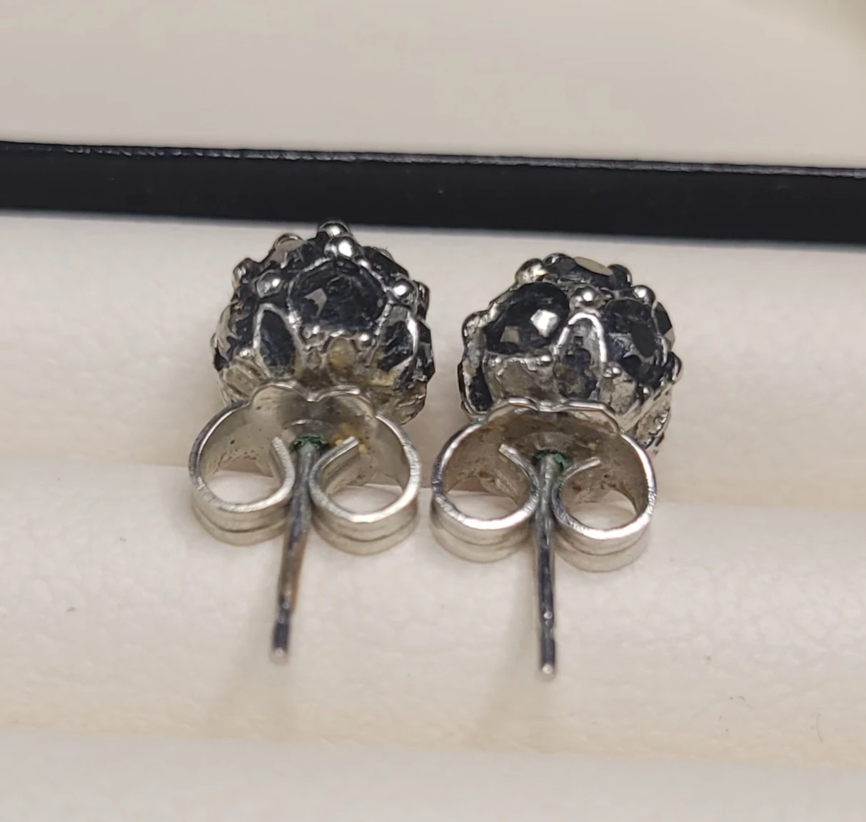 Silver Tone Stud Earrings w/ Black Stones - photo 3
