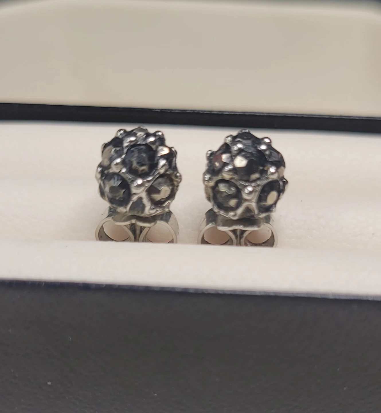 Silver Tone Stud Earrings w/ Black Stones - photo 4