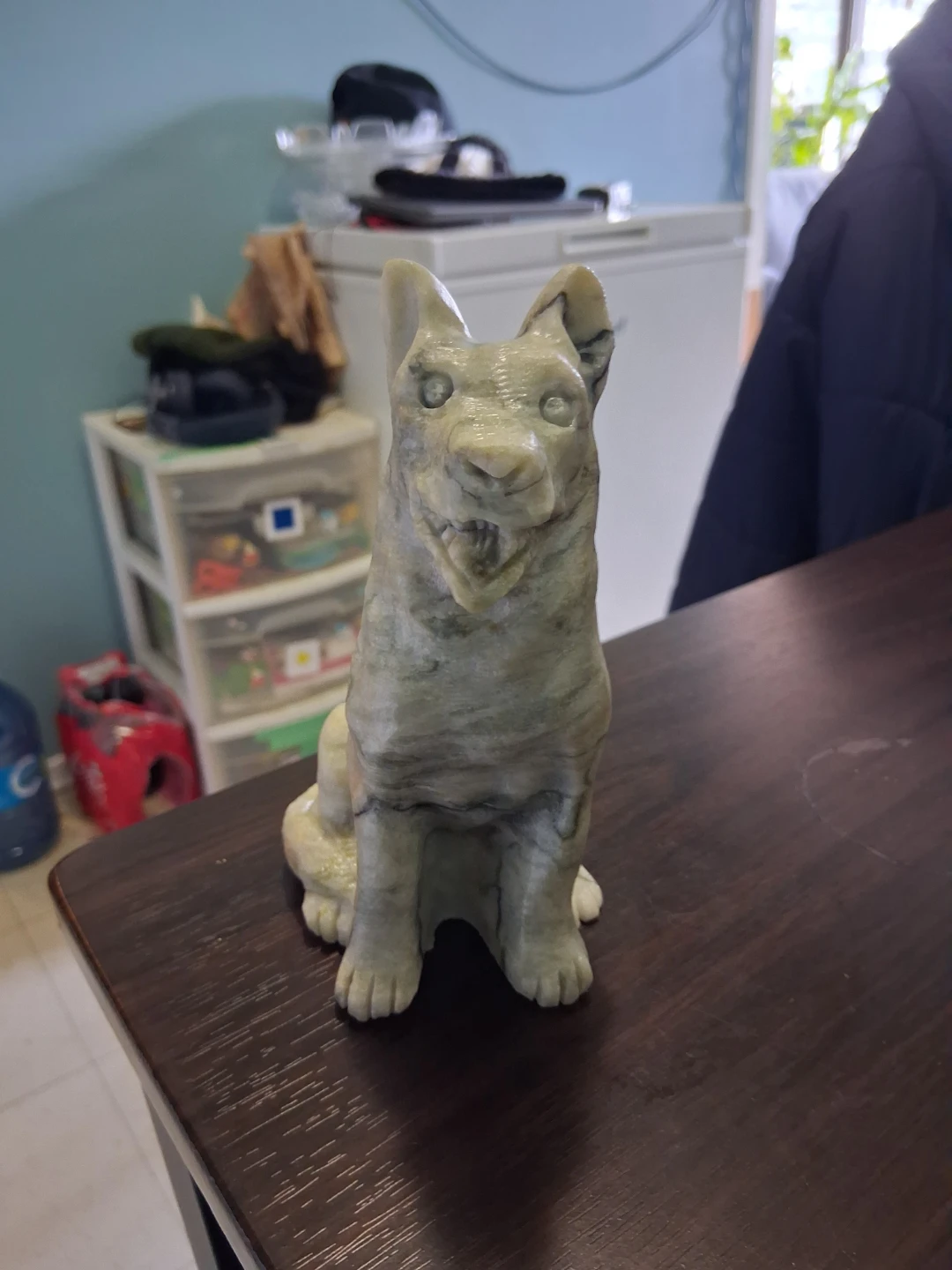 Rare Hand-Carved Natural Serpentine German Shepherd