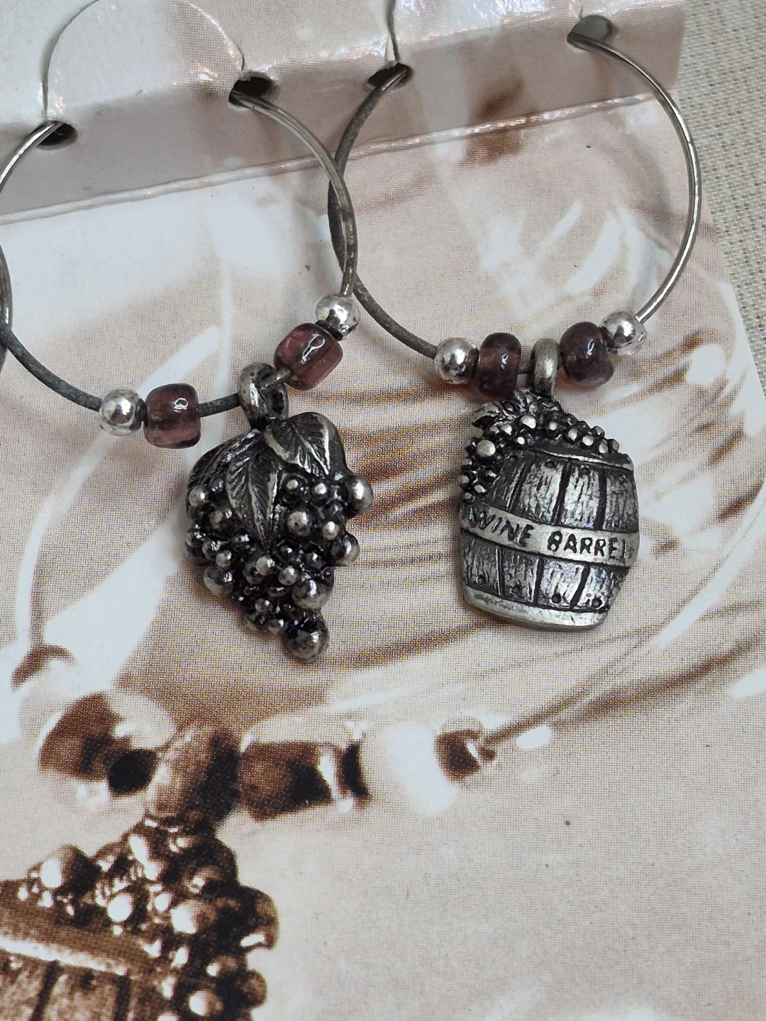 Set of 6 Wine Themed Pewter Wine Charms - photo 4
