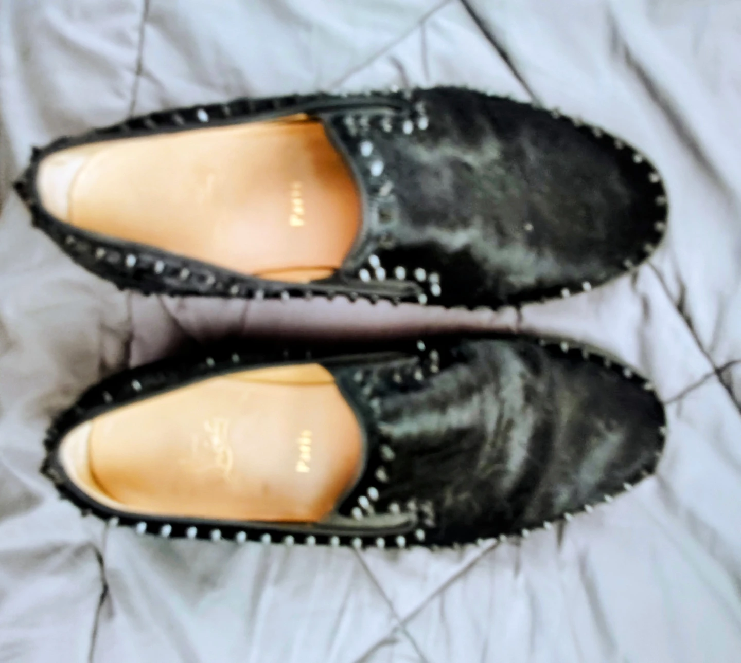 Christian Louboutin Black Pony Hair Spiked Loafers