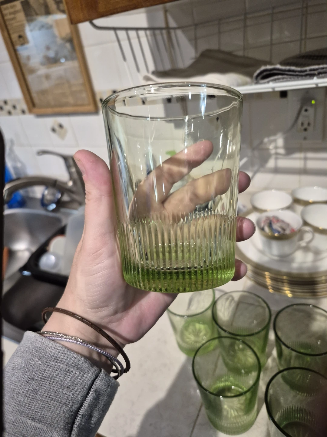 Set of 6 Green Ribbed Glass Tumblers - photo 2