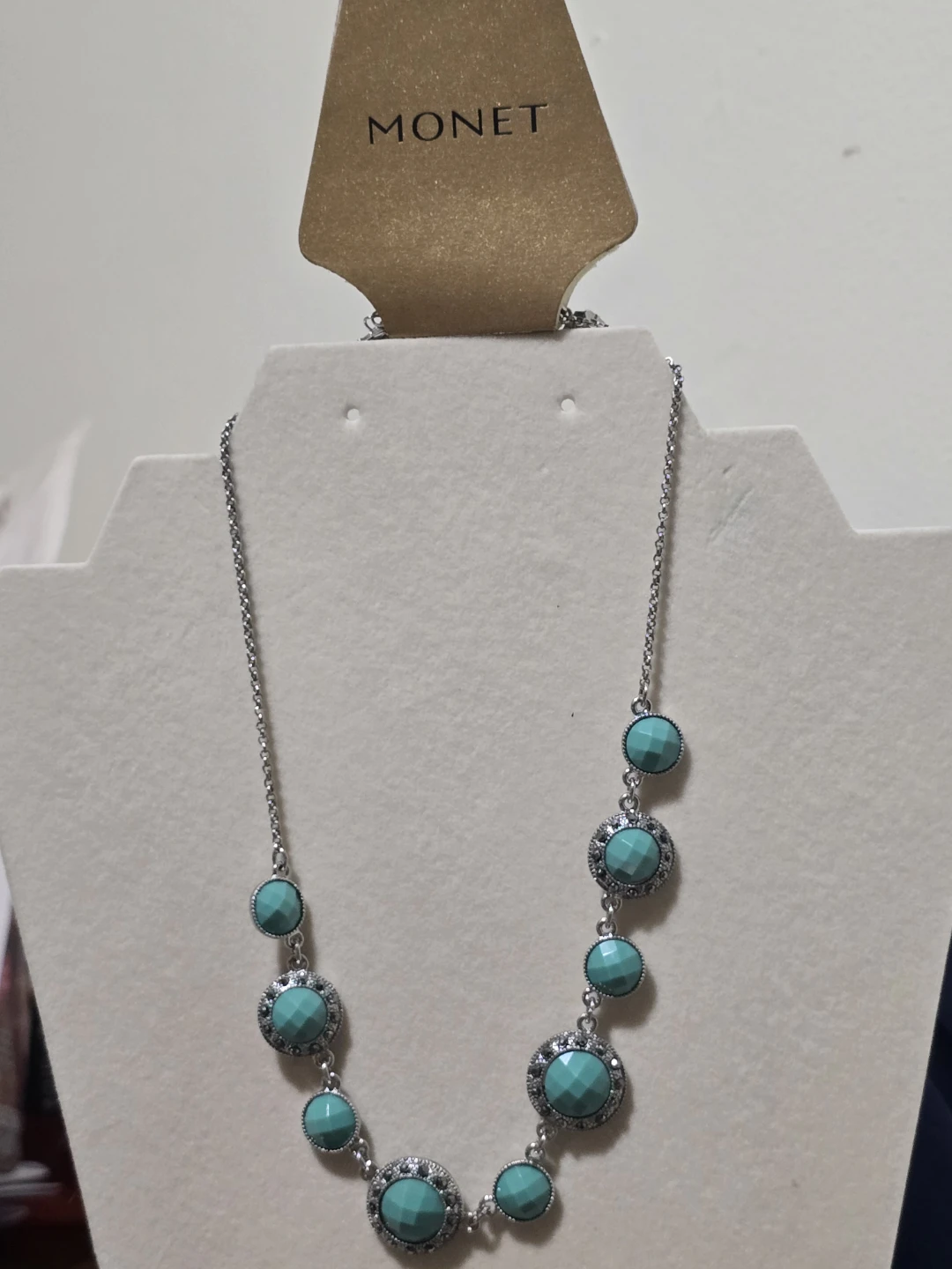 Monet Turquoise Beaded Necklace Silver Tone - photo 2
