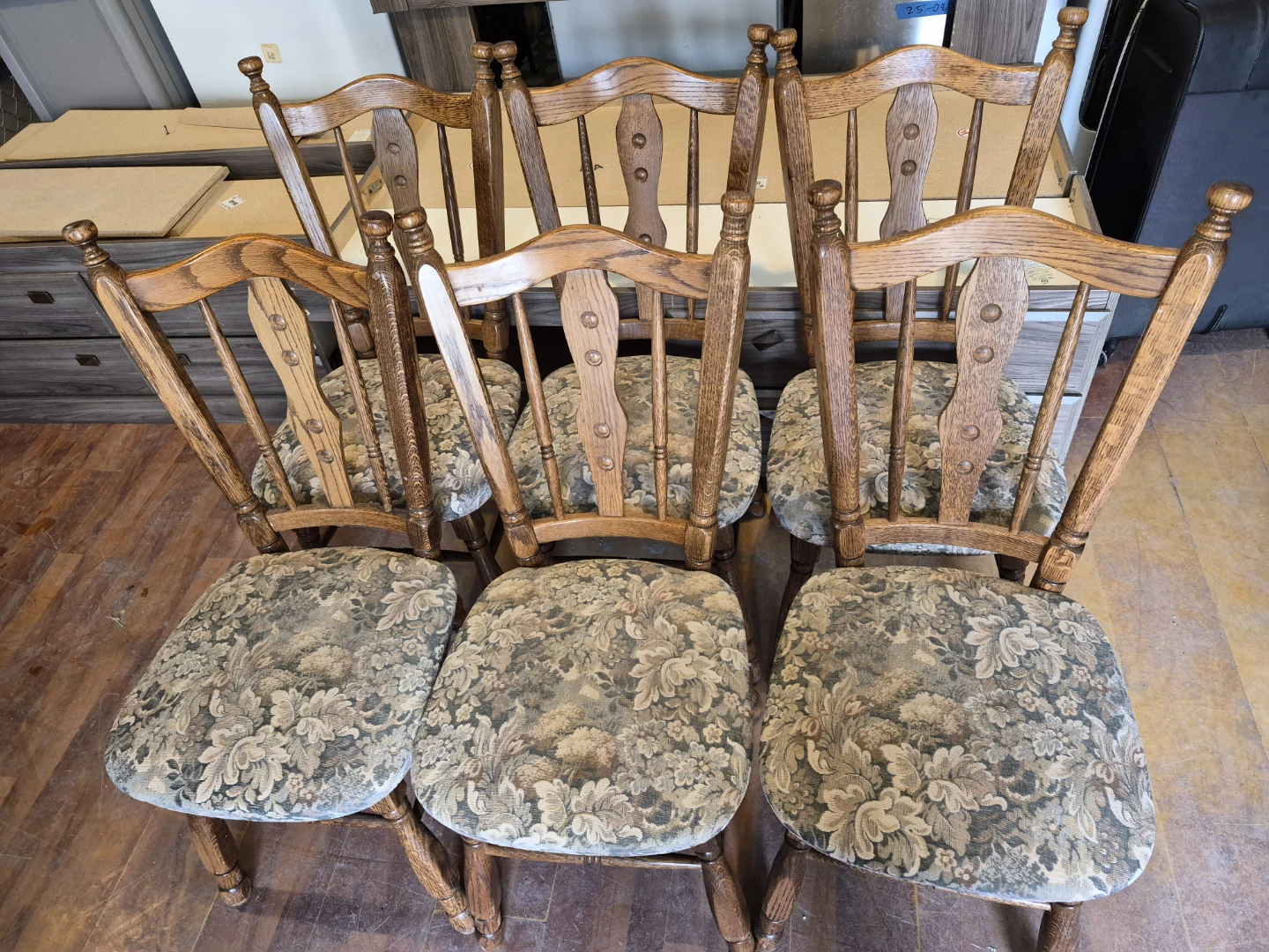 Set of 6 Wooden Dining Chairs with Upholstered Seats