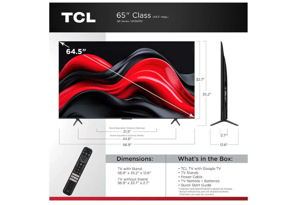 TCL 65" Q6 Series QLED 4K UHD Smart TV + mounting kit included - photo 3
