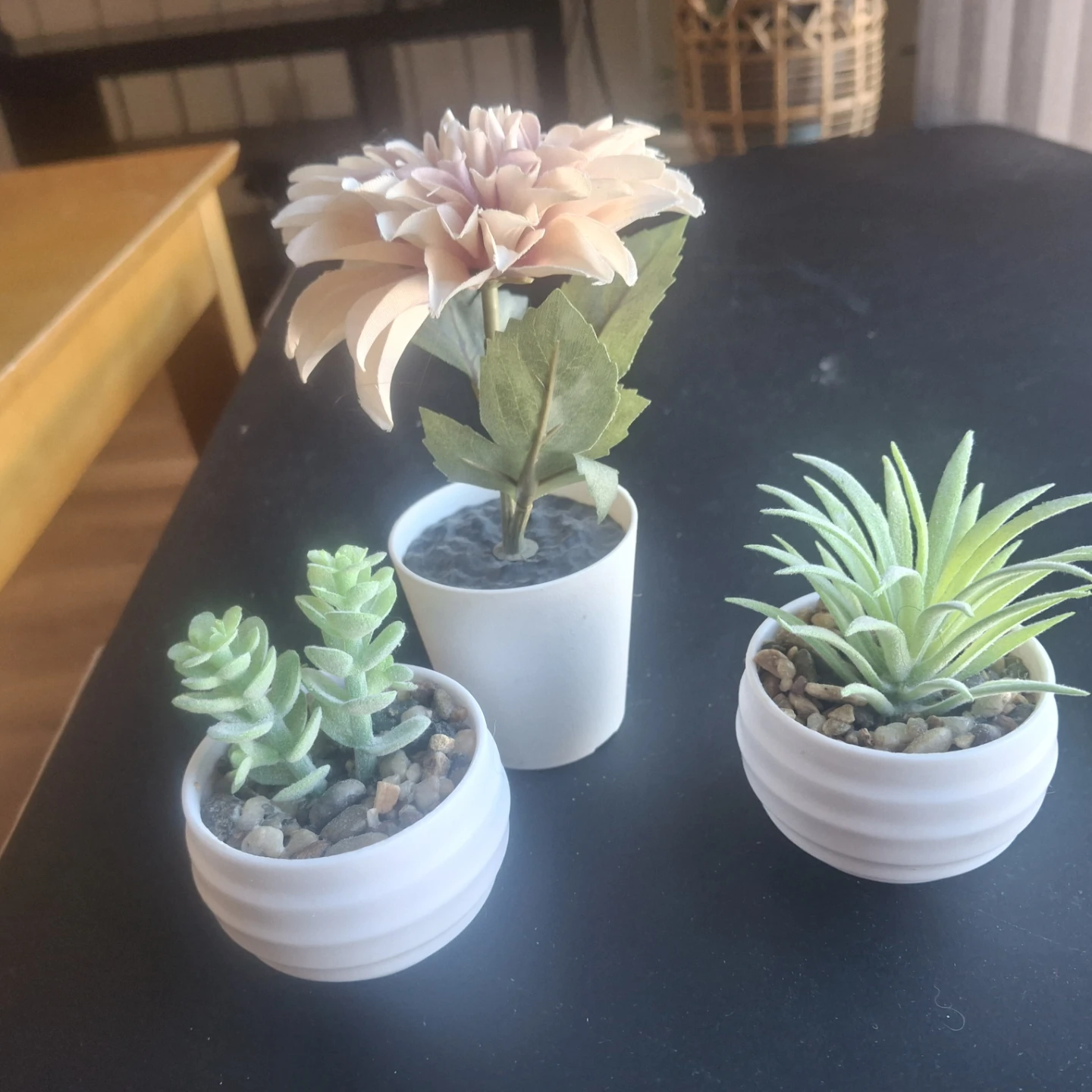 Miniature tiny Set of 3 Faux Potted Plants