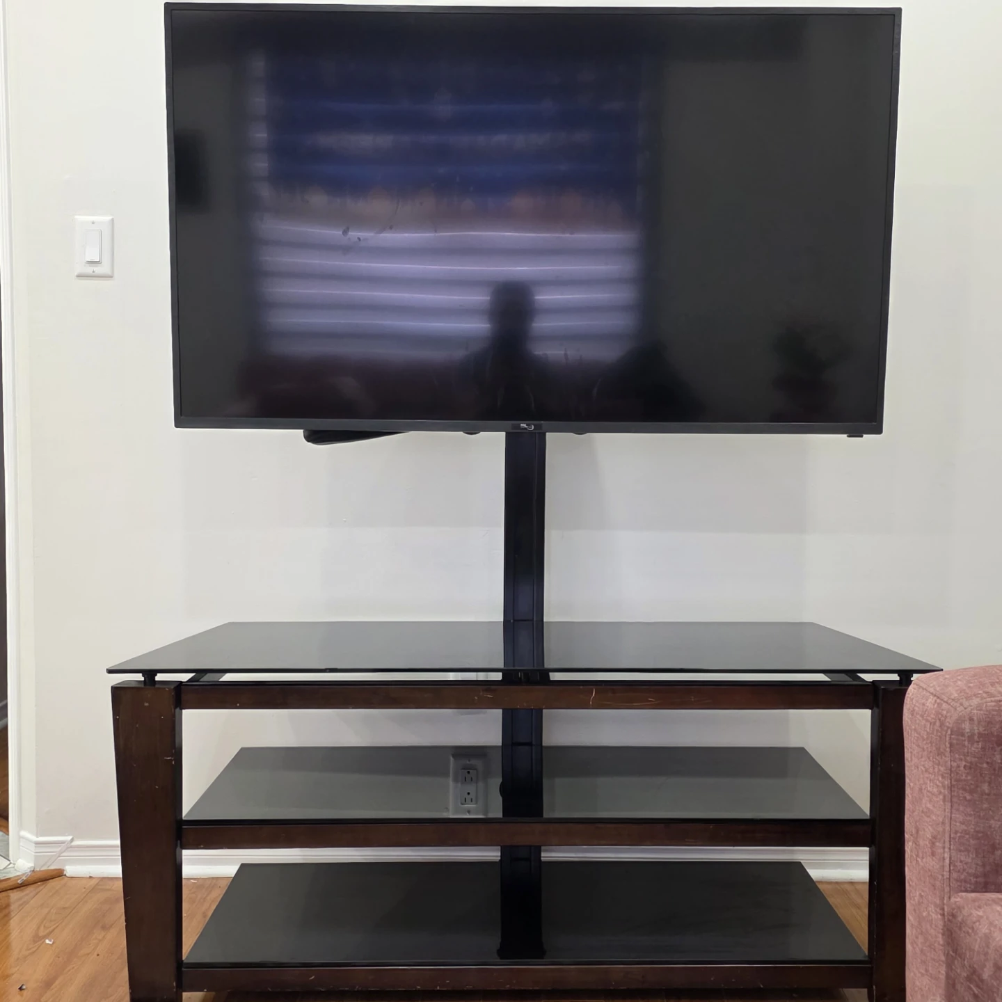 Dark Wood and Glass TV Stand with Mount
