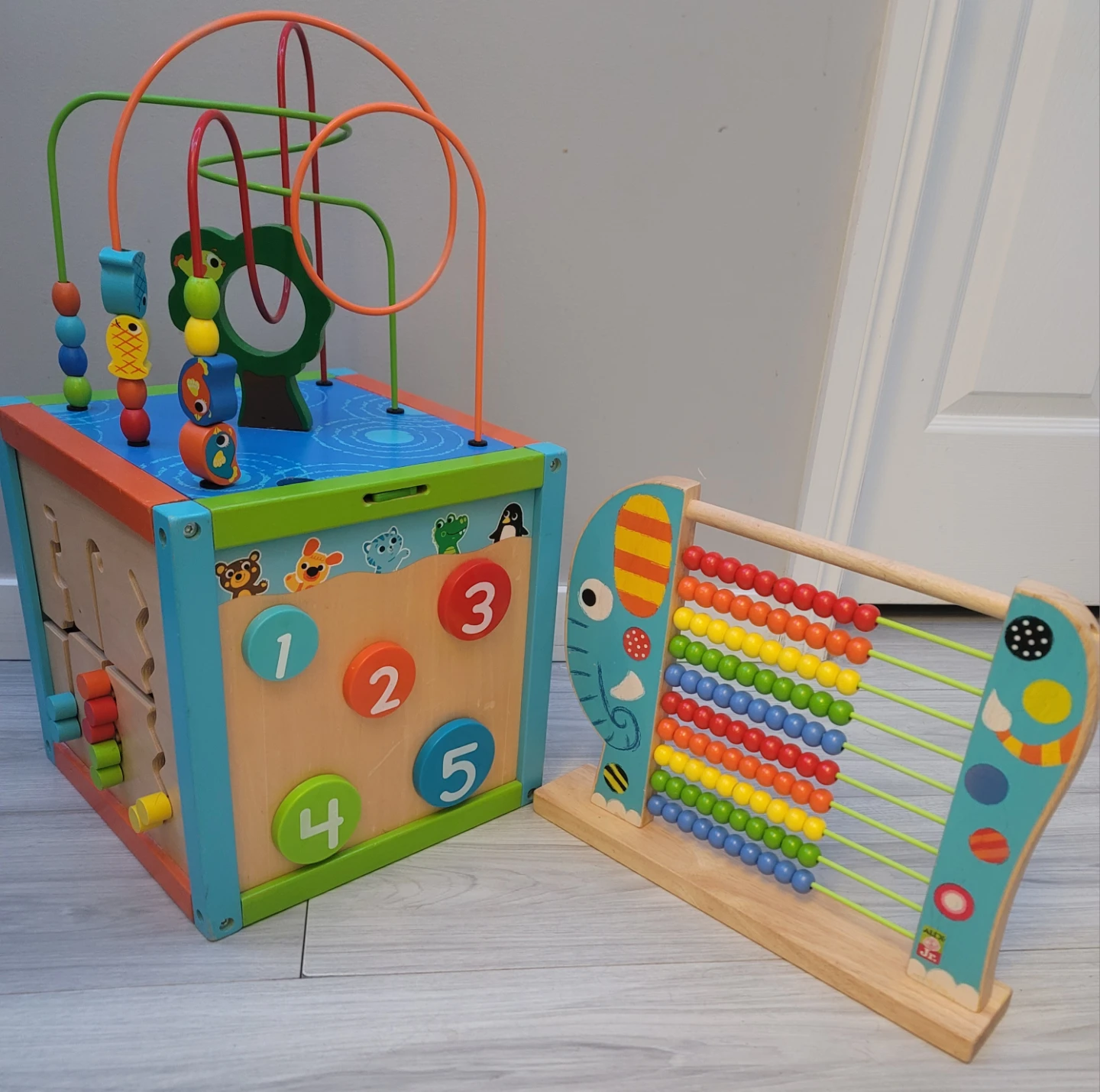 Kid's Wooden Activity Cube and Abacus Toy Set