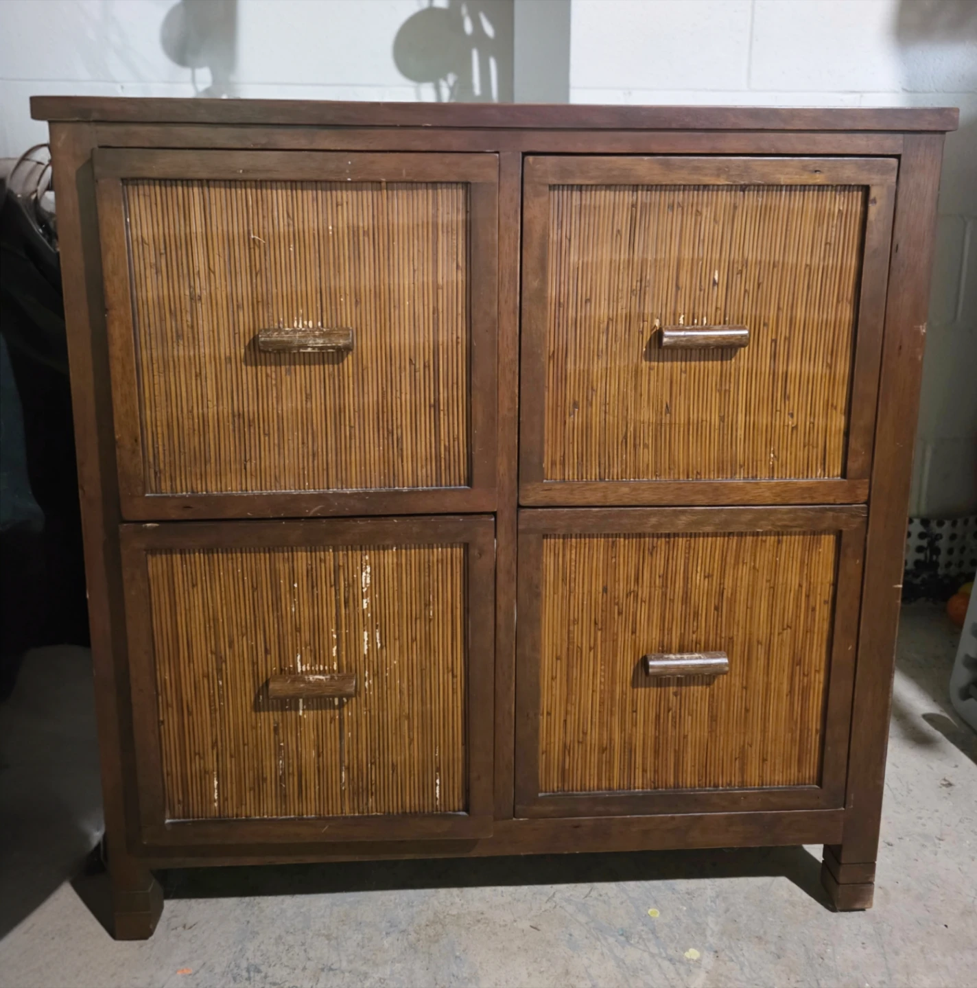 Wooden Cabinet with 4 Rattan Drawers