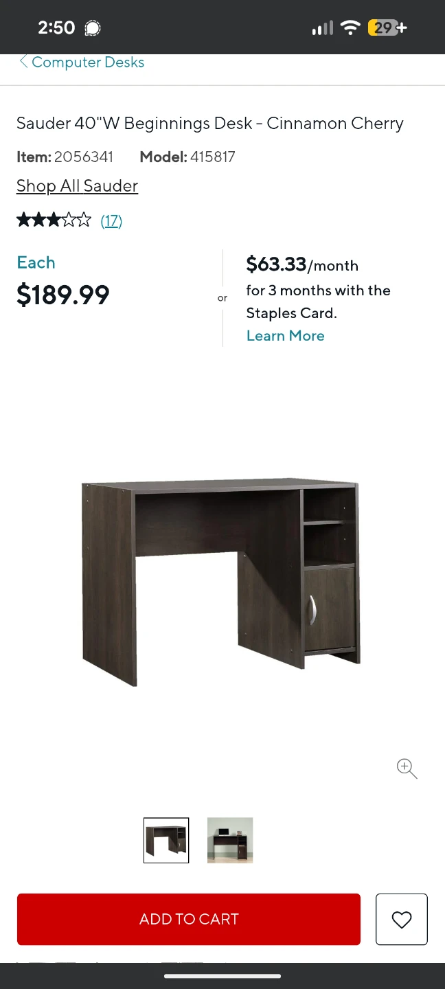 Sauder Beginnings Desk - Cinnamon Cherry - photo 2