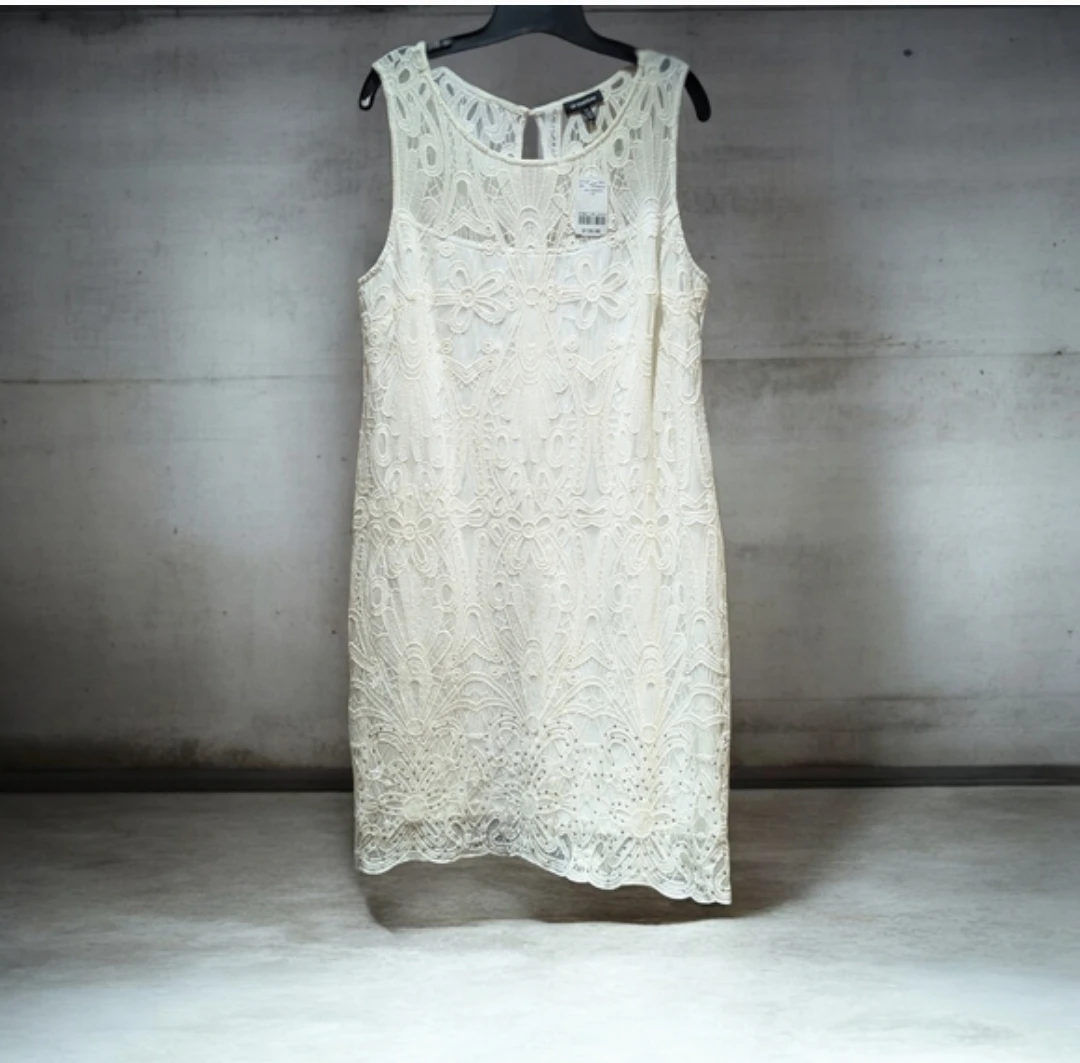 Le Chateau White Lace Dress with Rhinestones