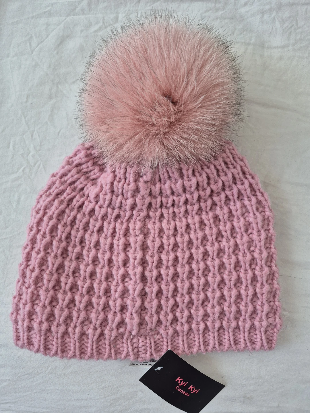 Kyi Kyi Pink Knit Beanie with Fox Fur Pom - photo 2