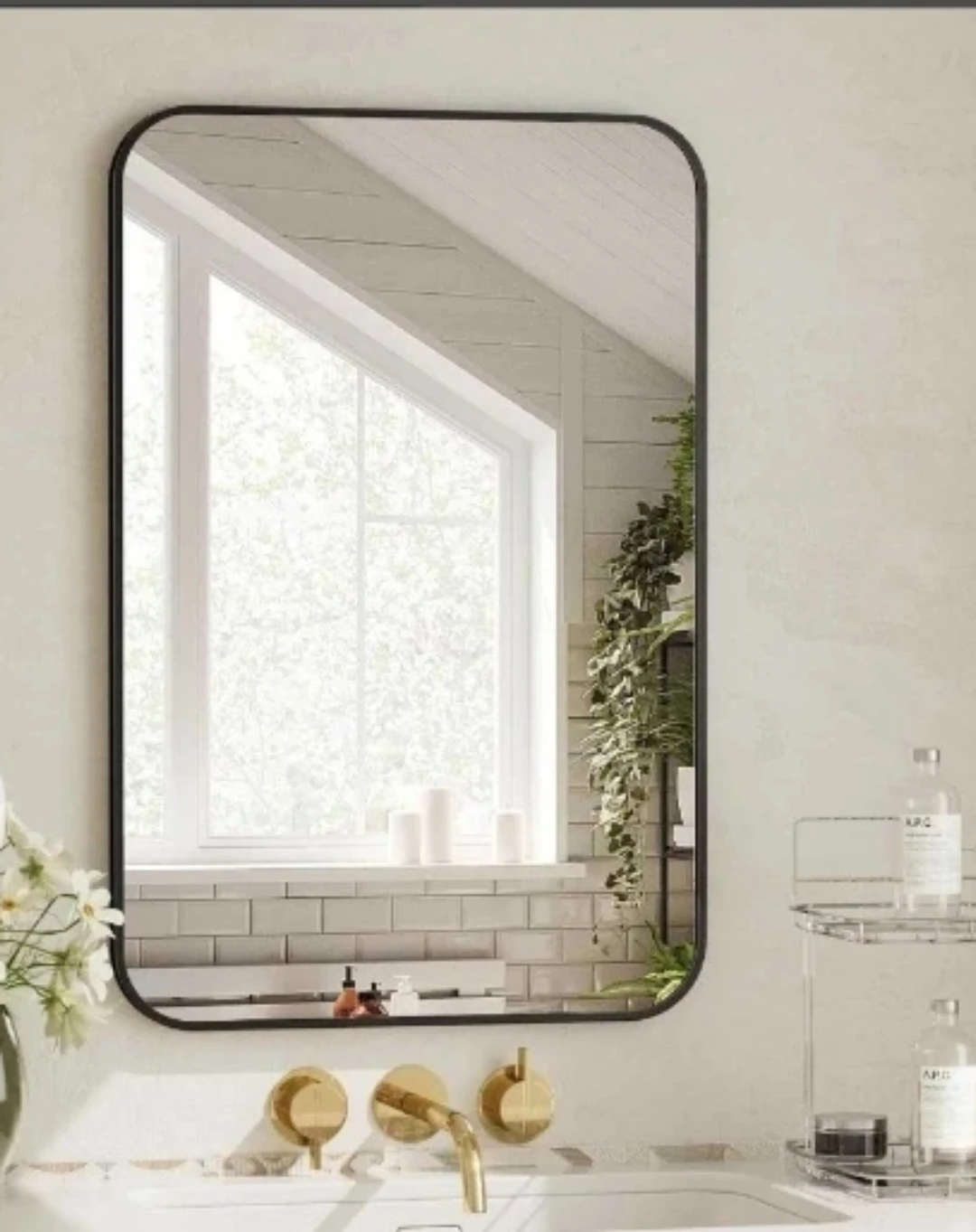 Modern Rounded Corner Wall Mirror - Black Frame - Brand New!