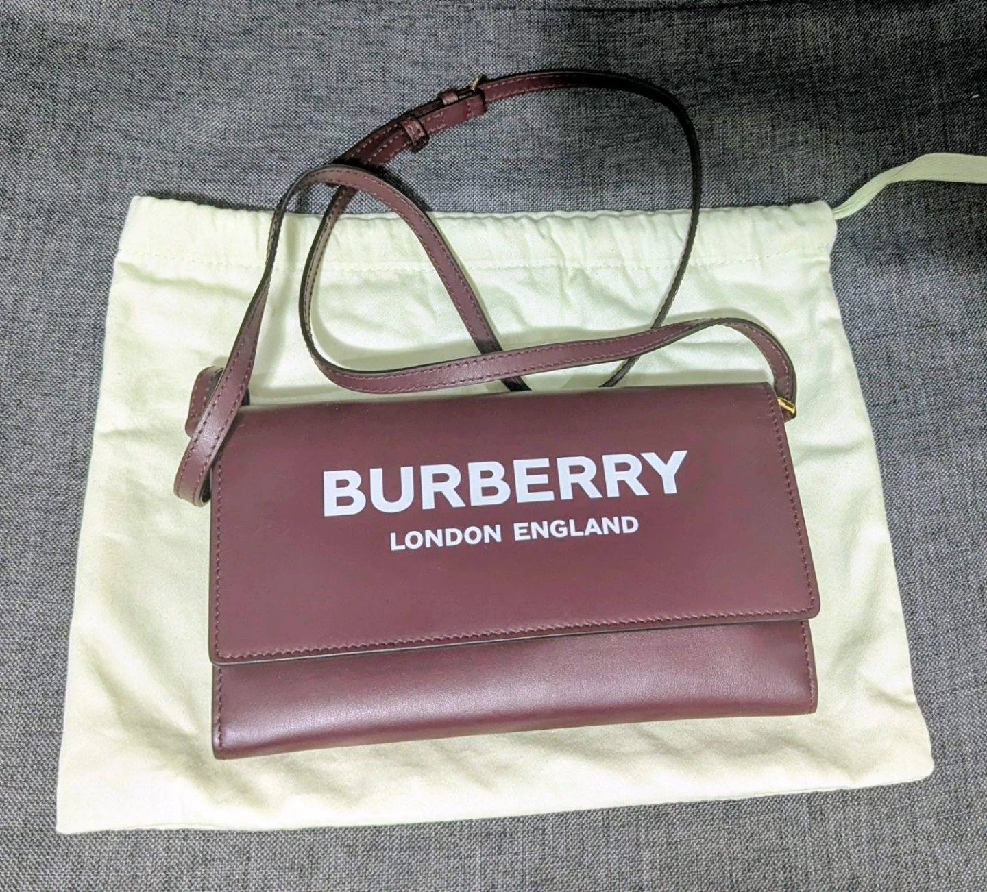 Burberry London England Mahogany Red Leather wallet on chain