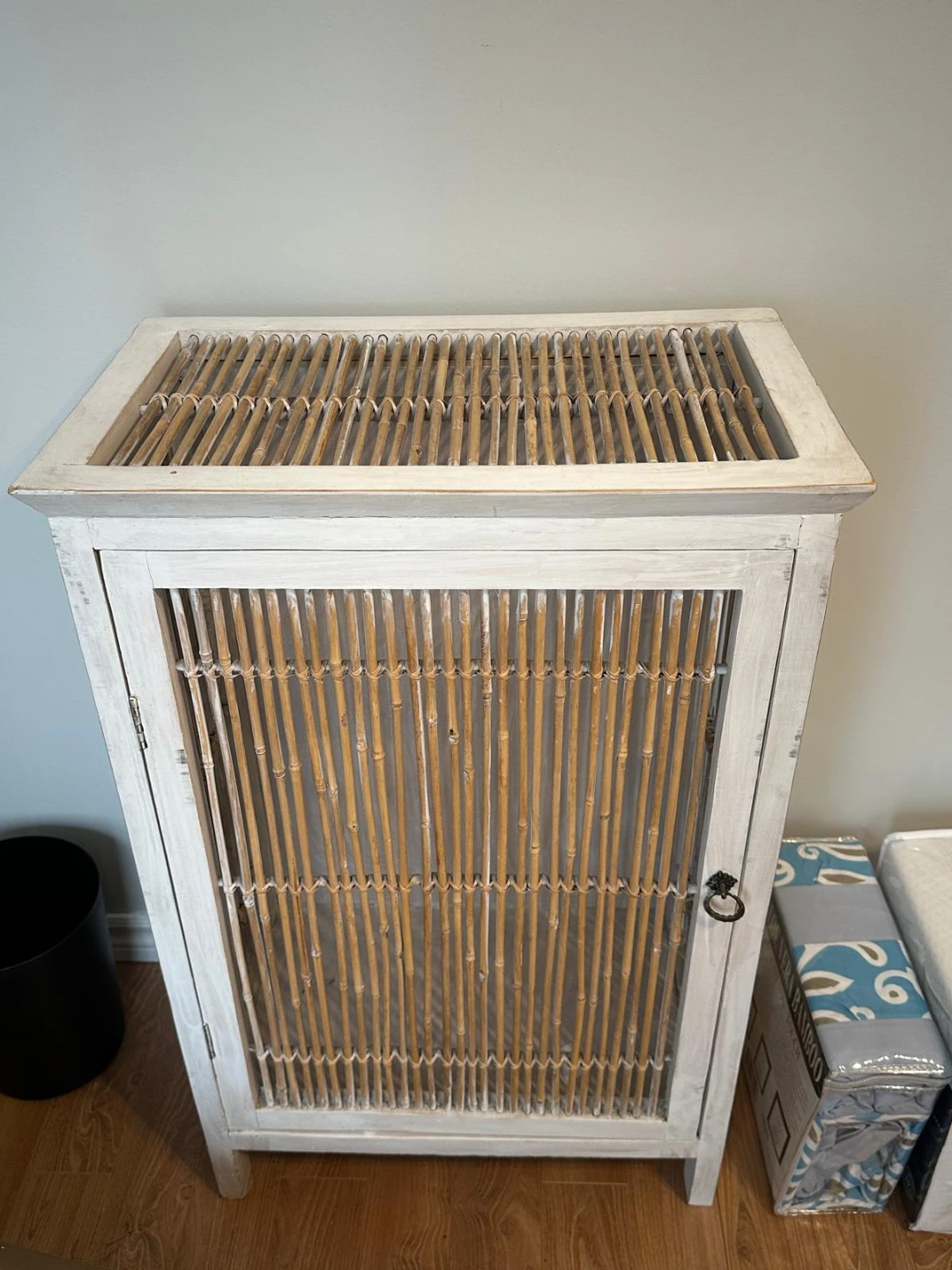 Washed White Rattan Cabinet