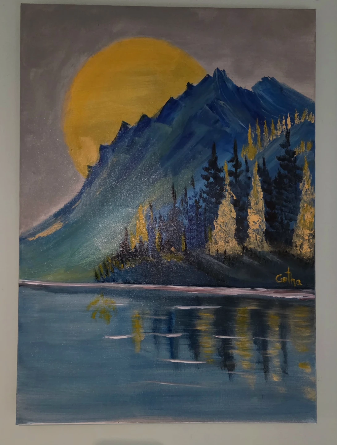 Original Landscape Painting - Mountain and Moon