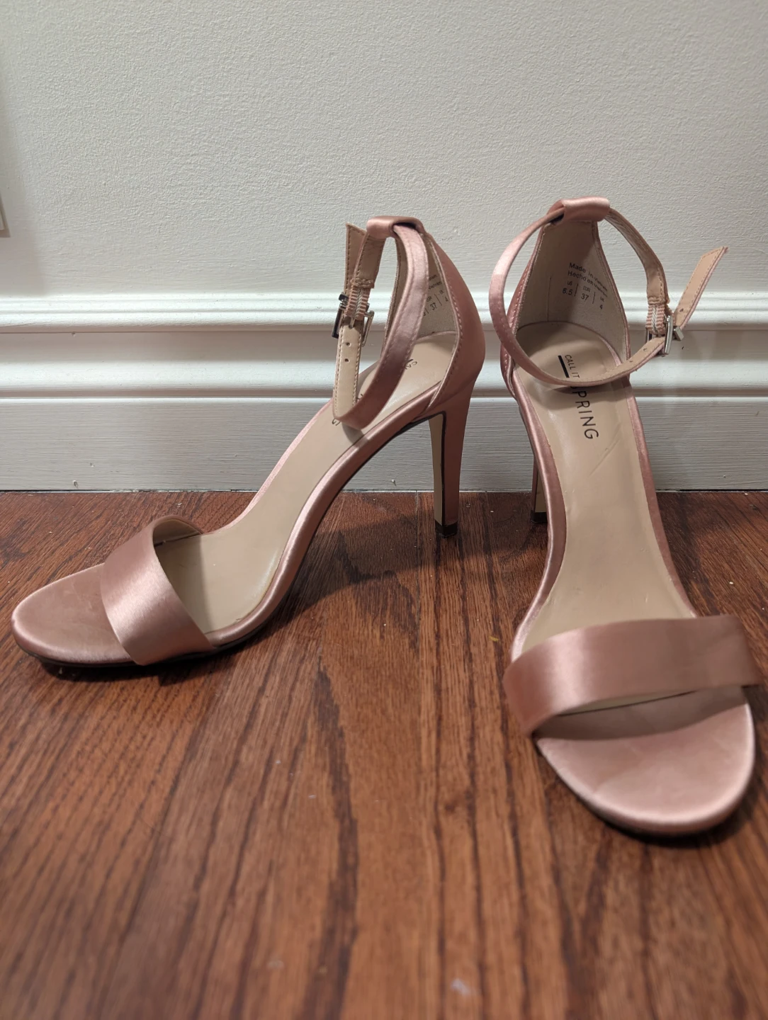 Call It Spring Rose Gold Satin Ankle Strap Heels