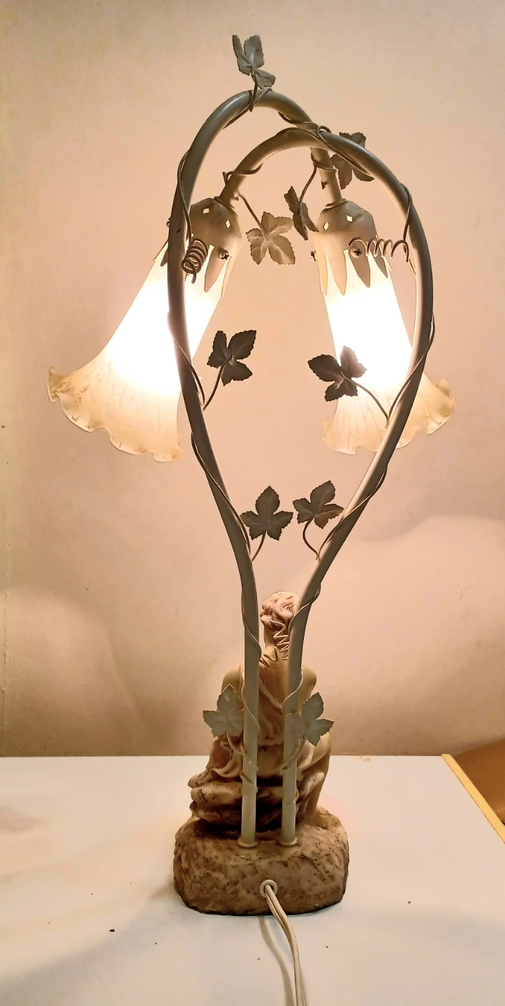 Vtg Art Nouveau Style Lovers Table Lamp - photo 5