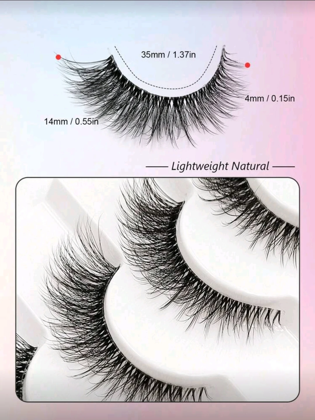 6 Pairs Natural Looking False Eyelashes, Clear Band - photo 4