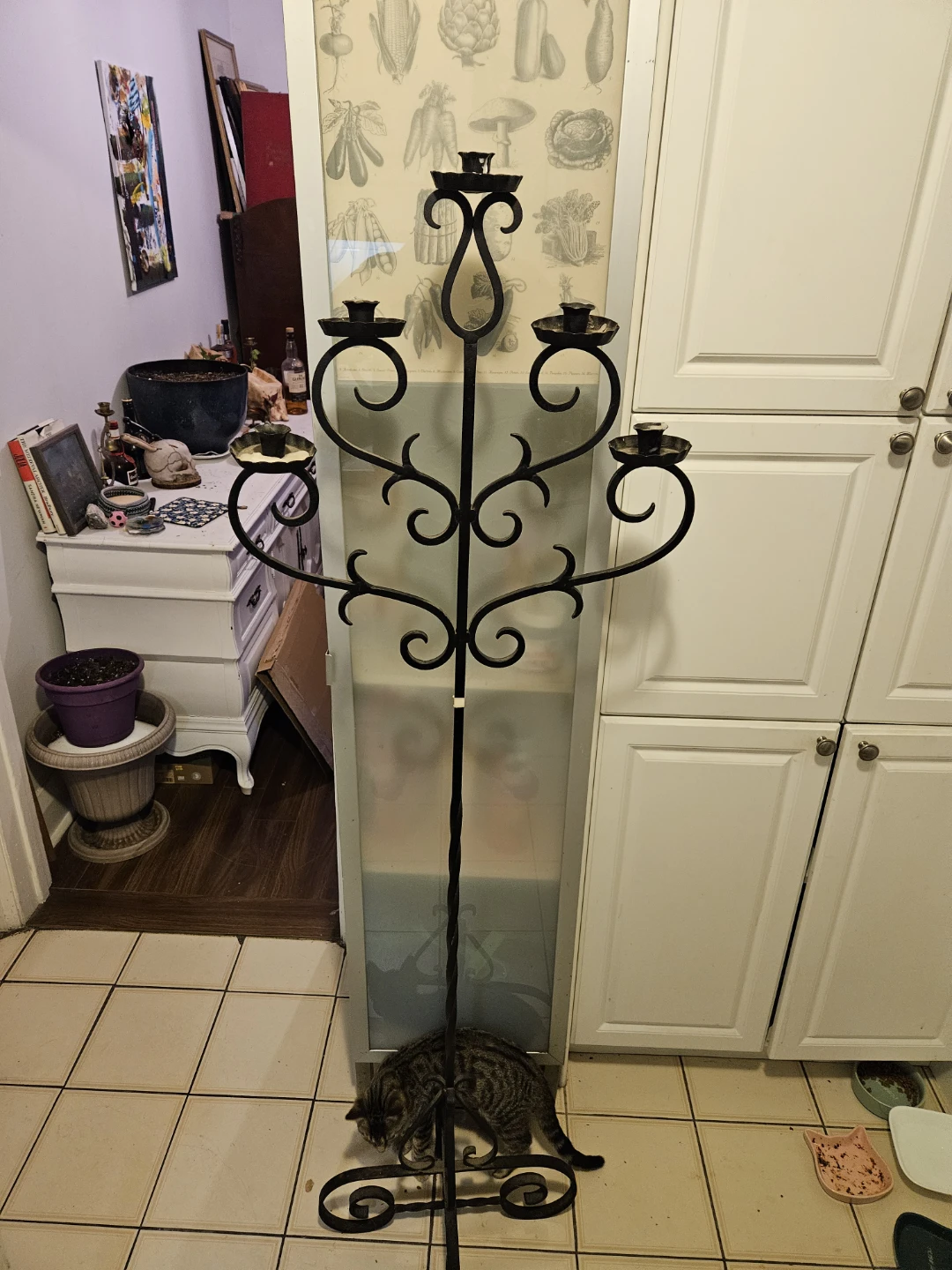 Ornate Black Metal Floor Candelabra