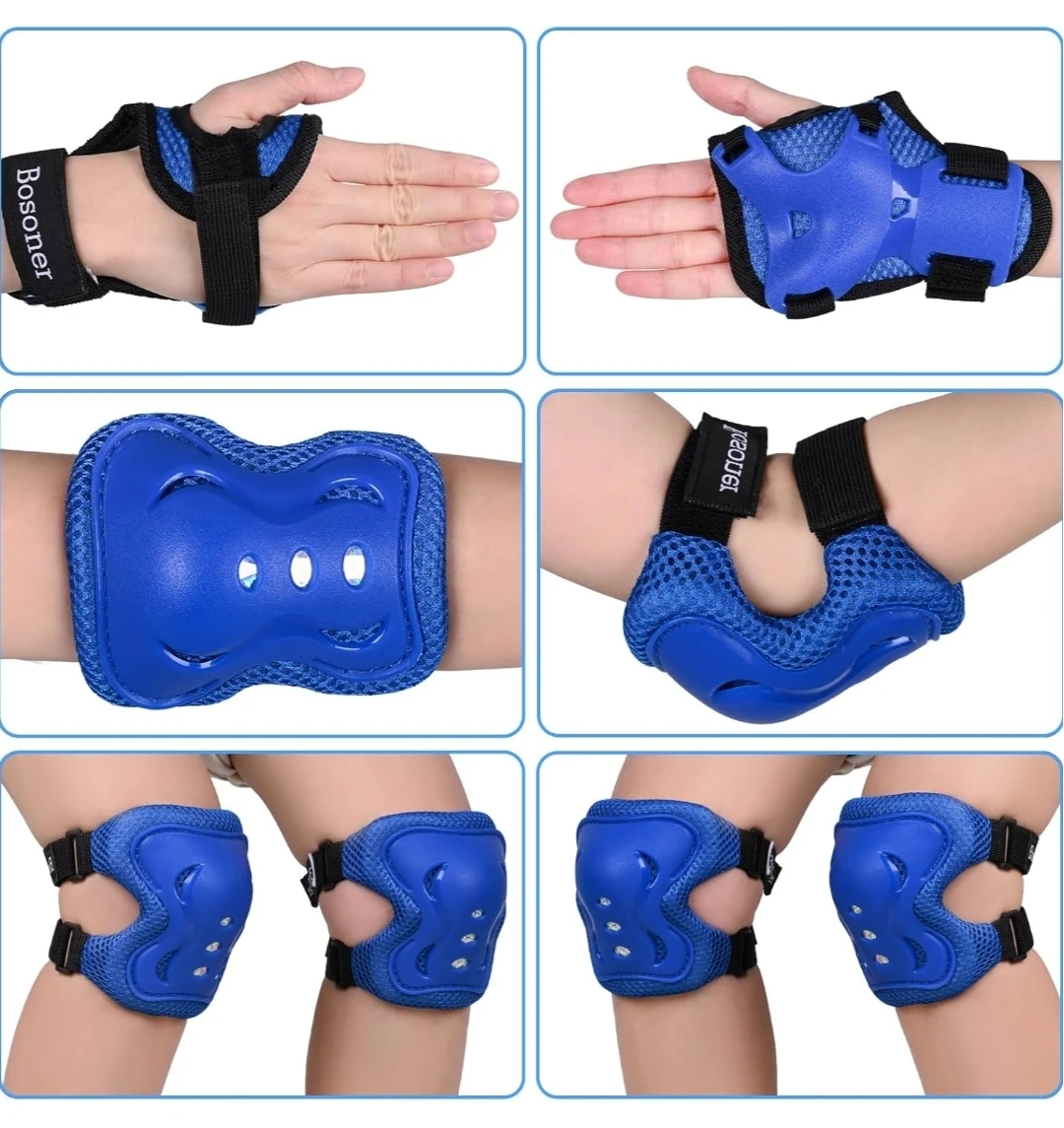 Kids Protective Gear Set – Knee Elbow Wrist Pads | Blue | Small - photo 5