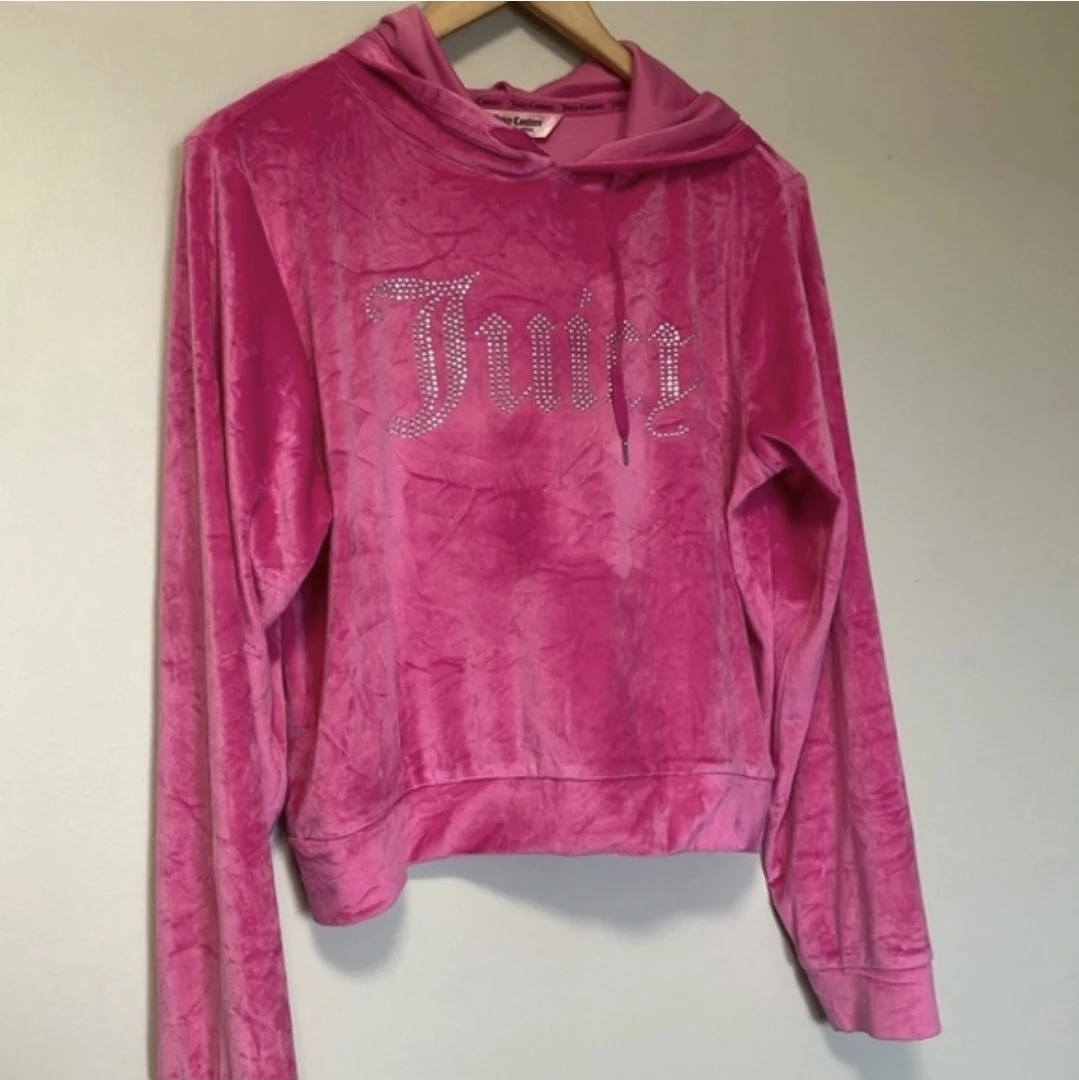 JUICY COUTURE Pink Velour Rhinestone Logo Hoodie - NWOT Large - photo 2
